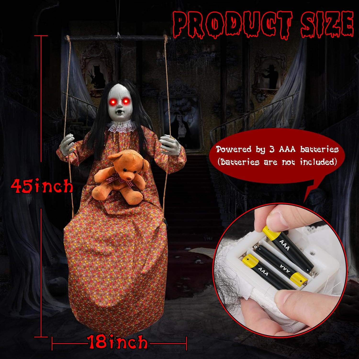 Scary Halloween Hanging Girl Prop with Sound and Light