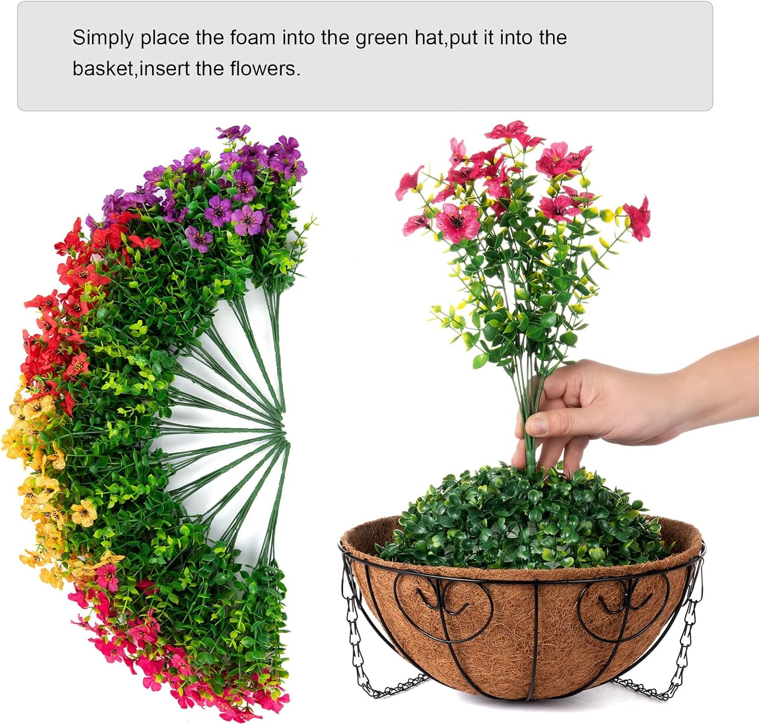HyeFlora Hanging Flower Basket with Artificial Bougainvillea