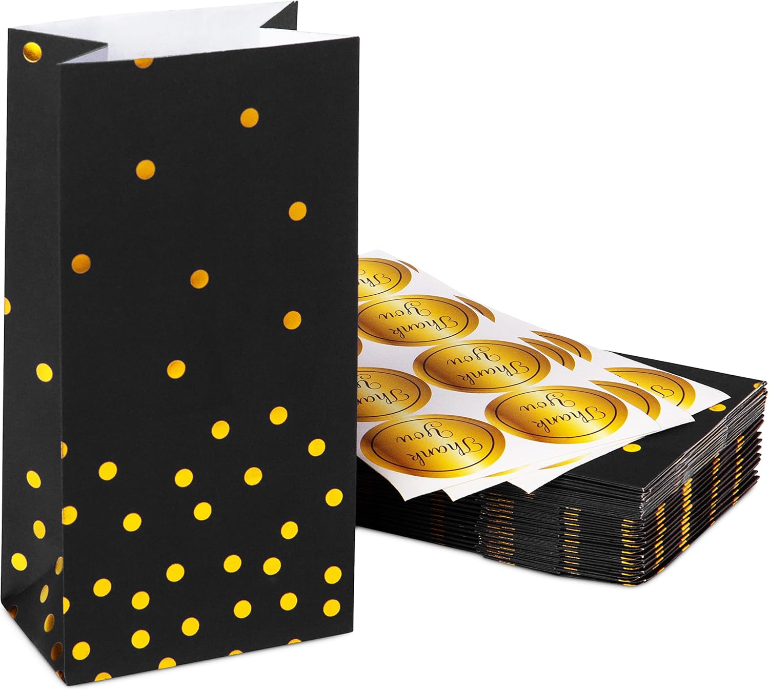 ROYAL BLUEBONNET Black Gold Party Favor Bags and Stickers