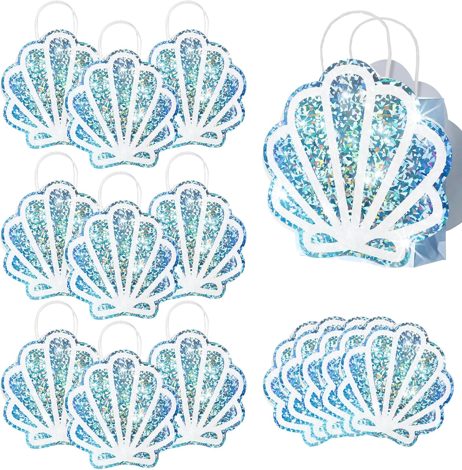 Sariiraw 16 Pack Holographic Seashell Gift Bags with Handles