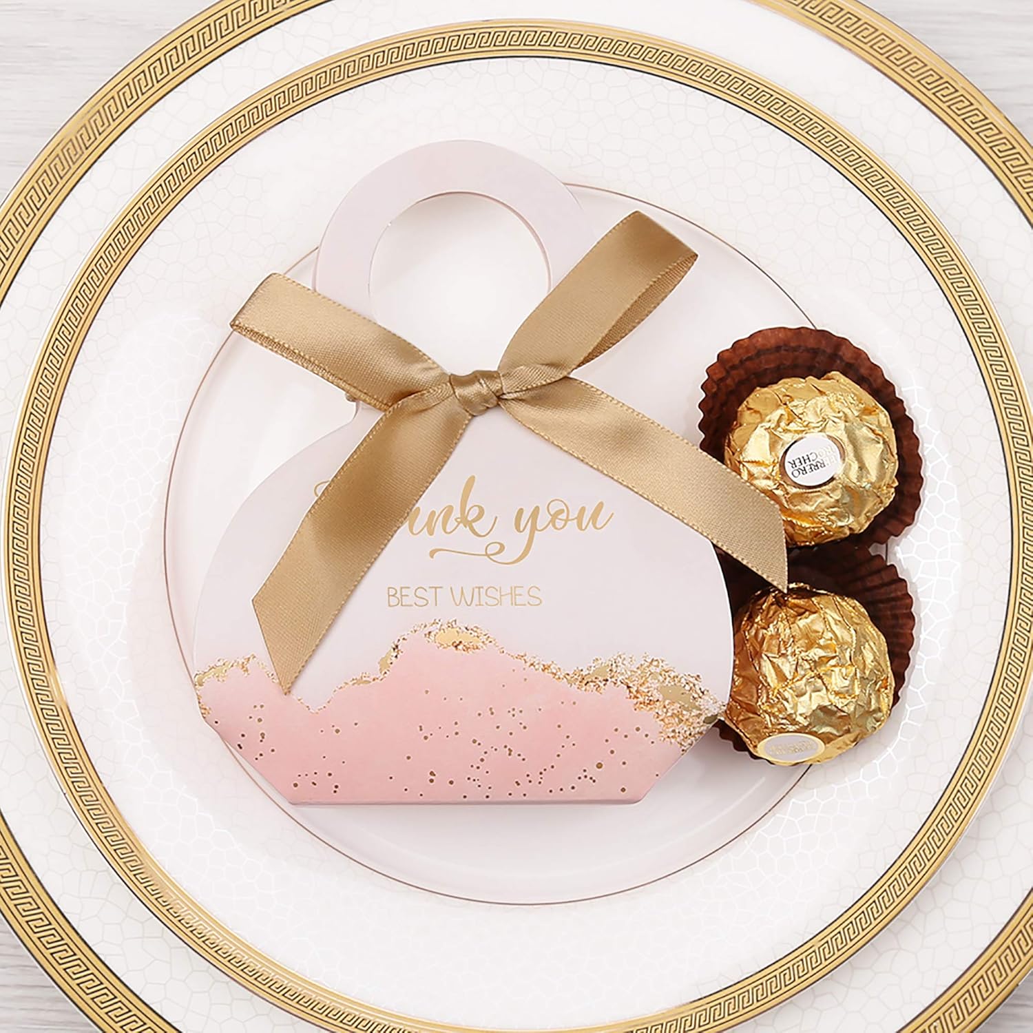 DORIS HOME 50 Pcs Pink Wedding Favor Boxes with Ribbons