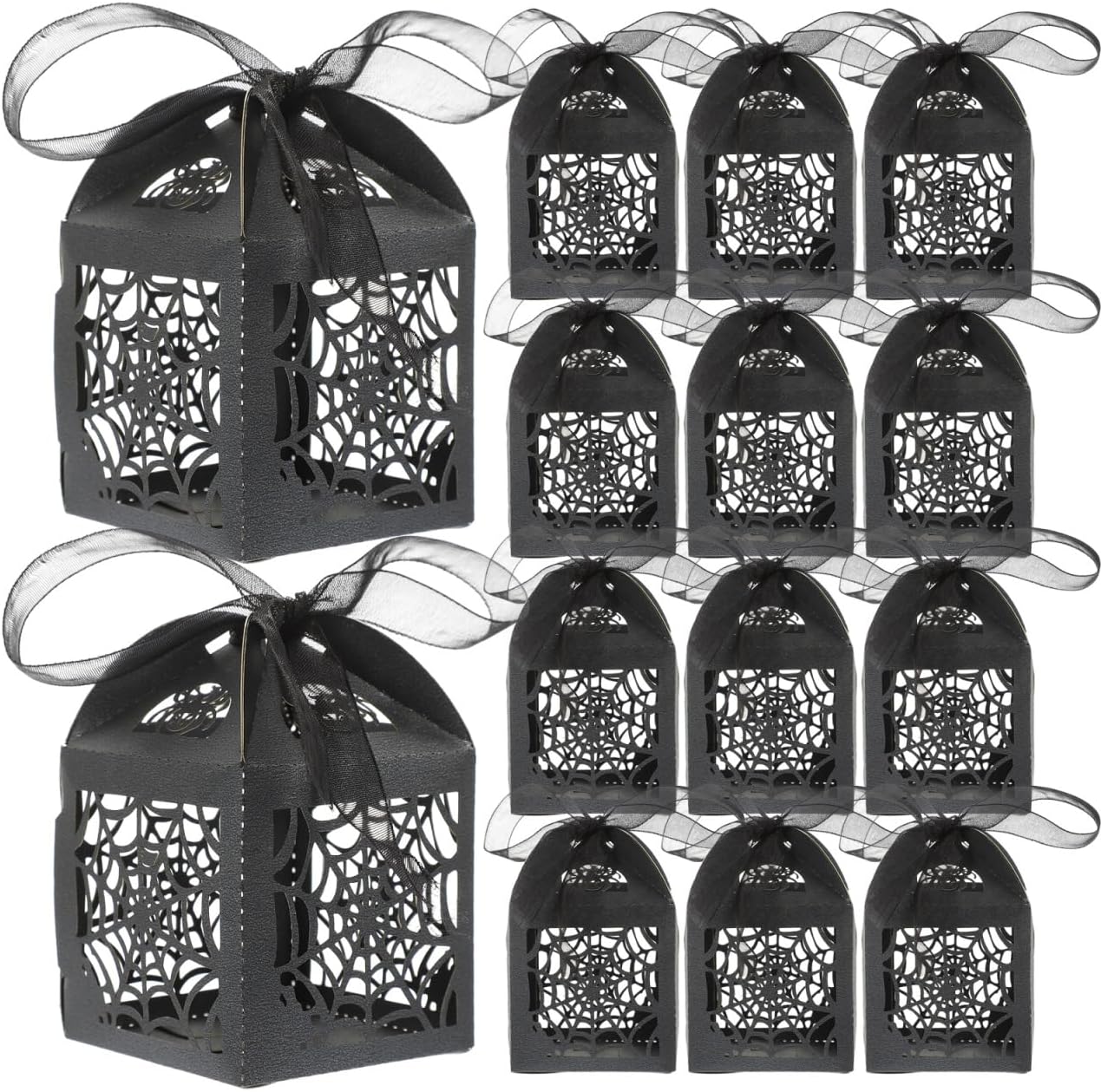BESTOYARD 50Pcs Halloween Favor Boxes with Ribbons