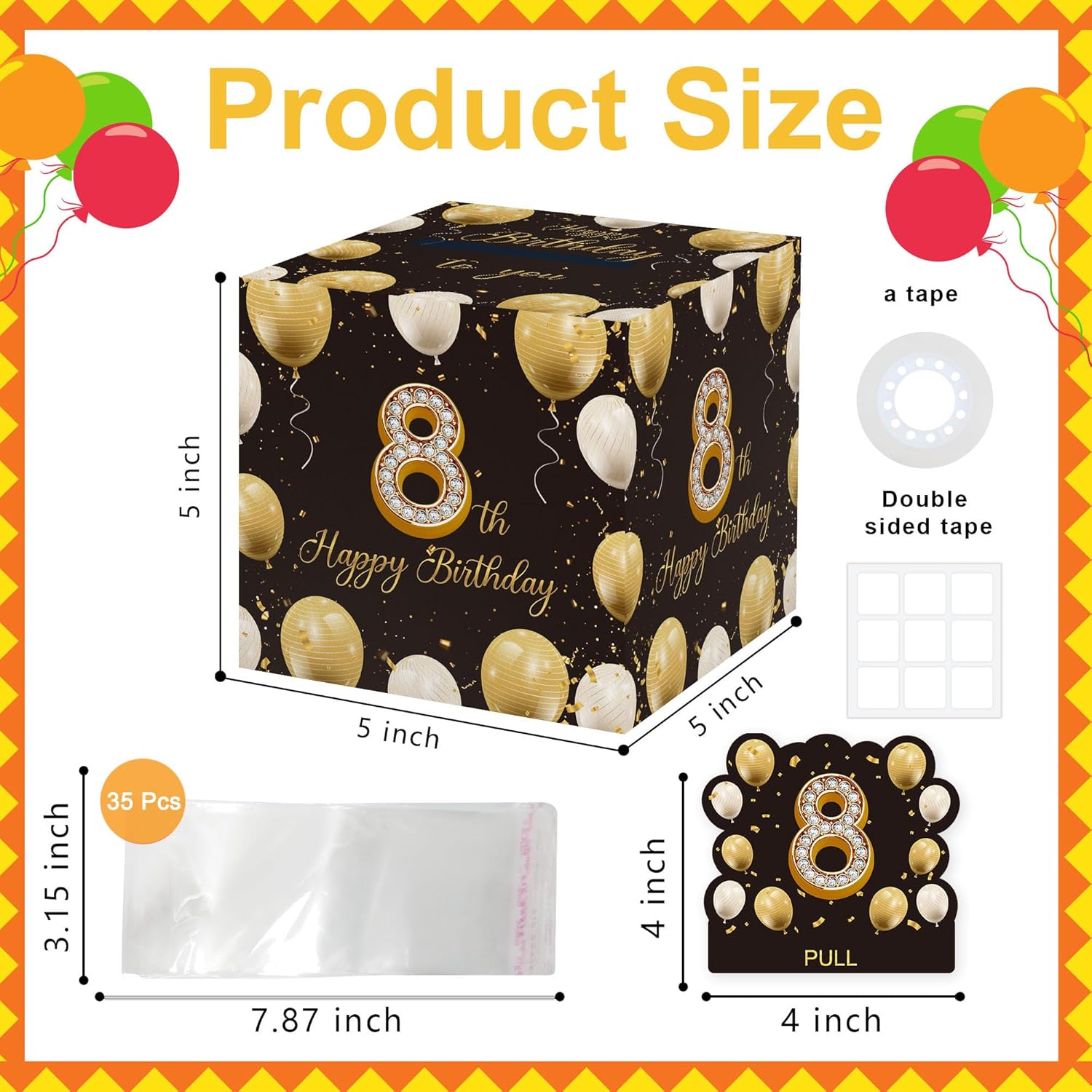 8th Birthday Money Gift Box with 35PCS Decorations