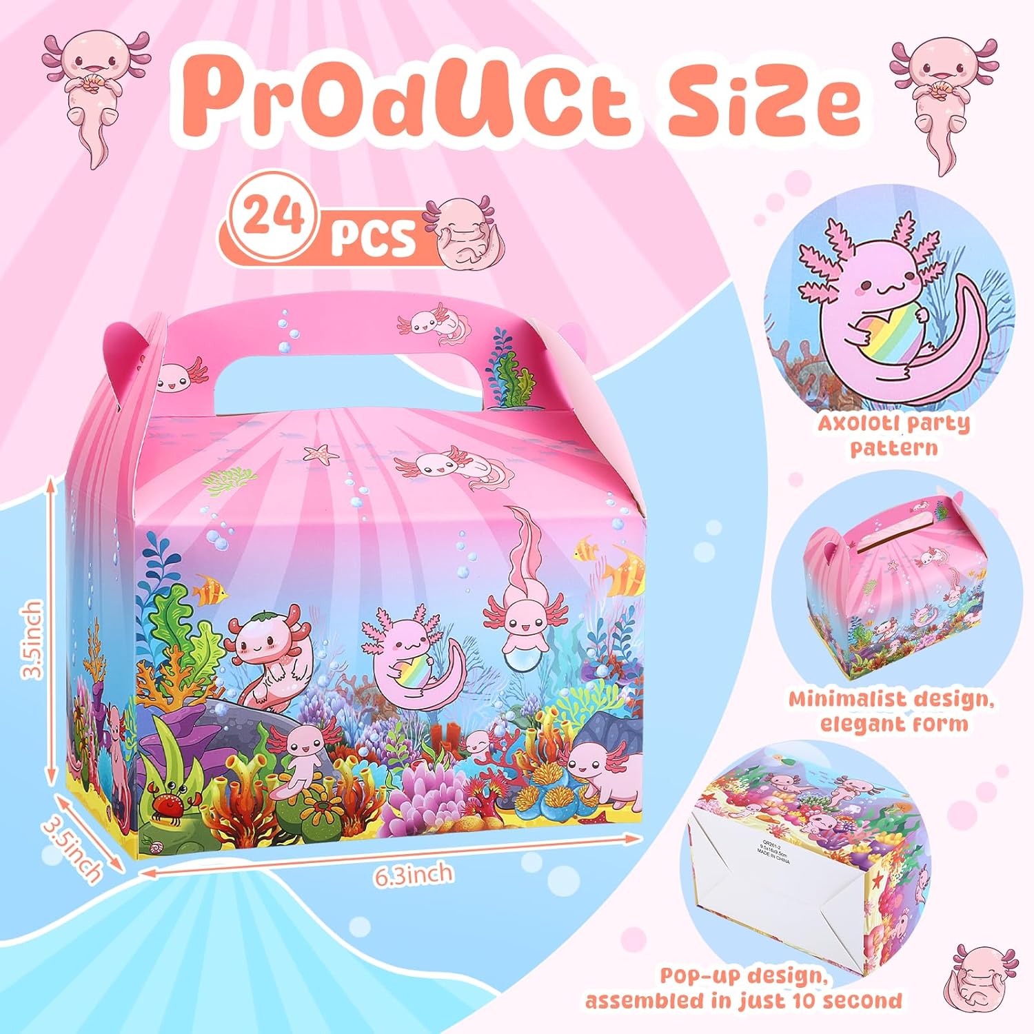 Neptniopllab 24 Piece Axolotl Favor Boxes