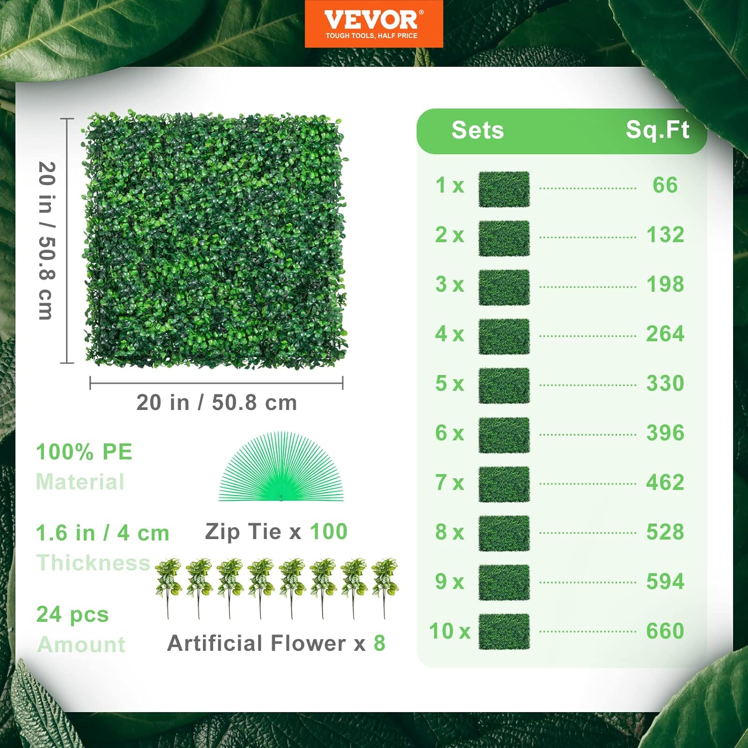 VEVOR 24PCS 20x20 Artificial Boxwood Panels Privacy Screen
