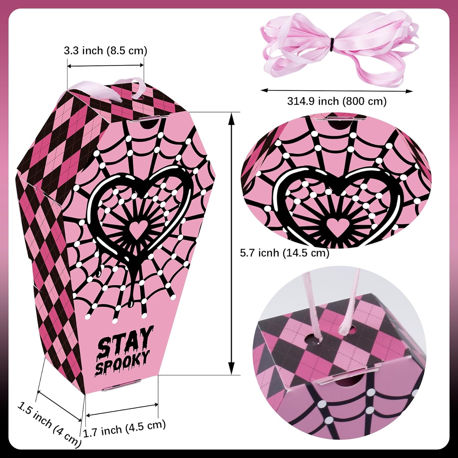 HOMEZZO 24 Pink Spider Web Coffin Boxes Halloween Decor