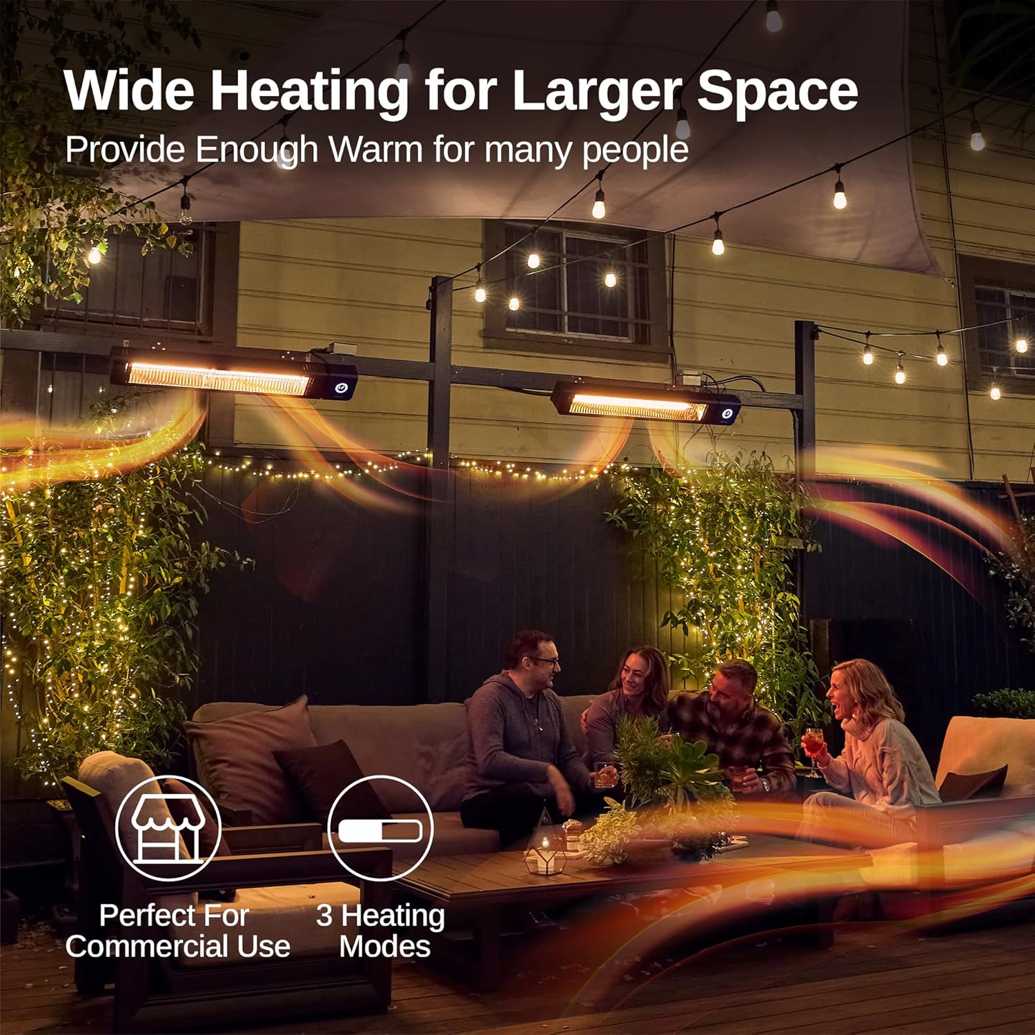 EAST OAK 3000W Wall Mounted Electric Patio Heater with IP65 Waterproof Remote Control