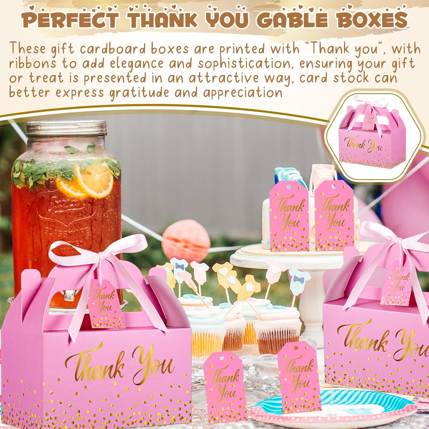 Qilery 24 Thank You Treat Boxes with Card and Ribbon