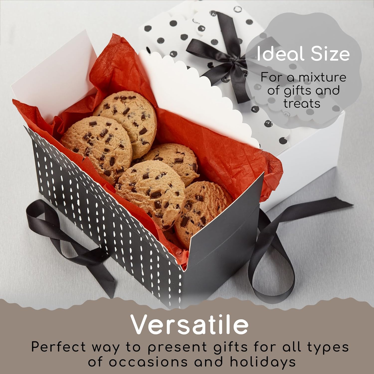 Small Black and White Gift Boxes with Lids and Ribbons 20 Pack 8x4