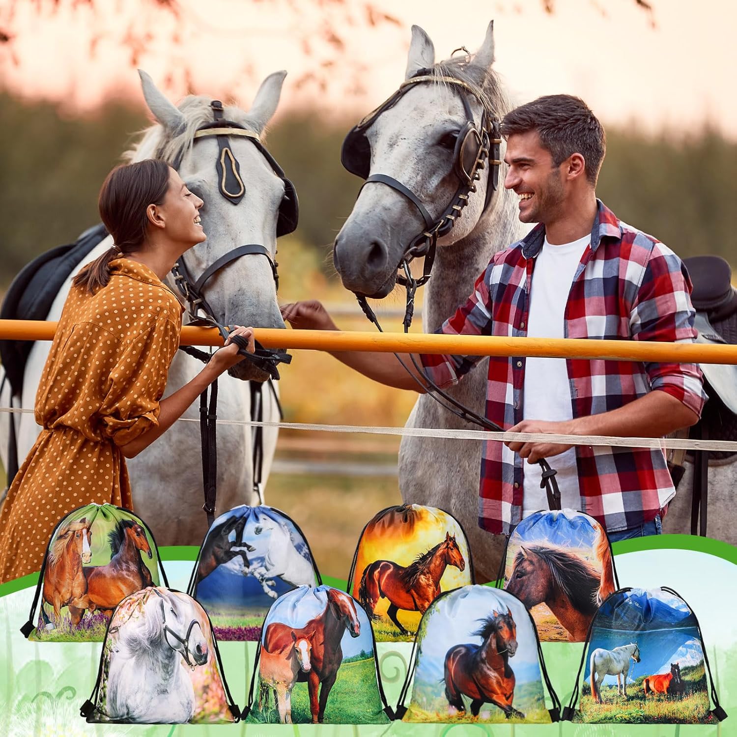 Saintrygo 30 Pcs Horse Pattern Drawstring Gift Bags