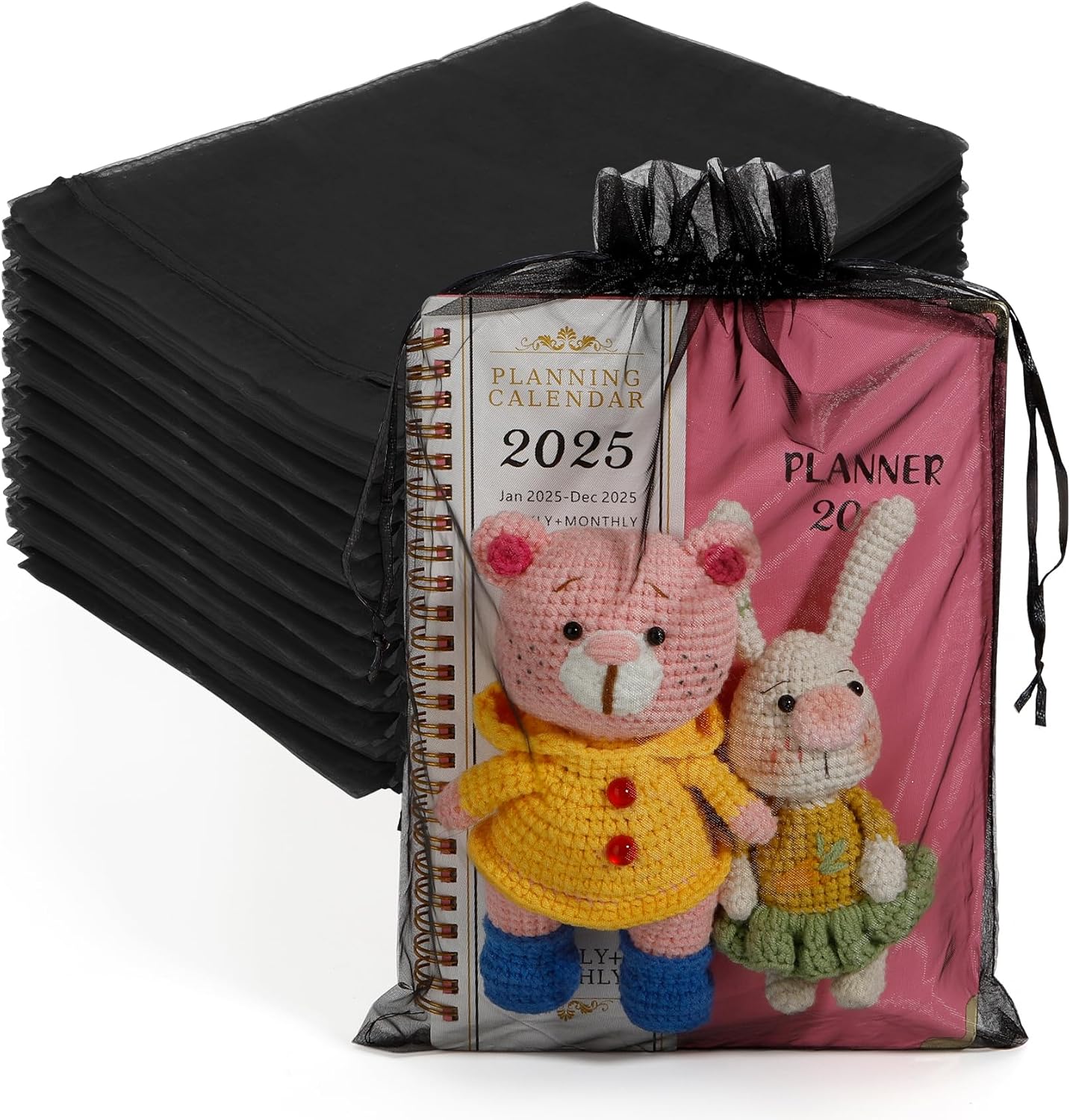 100PCS Black Organza Drawstring Gift Bags