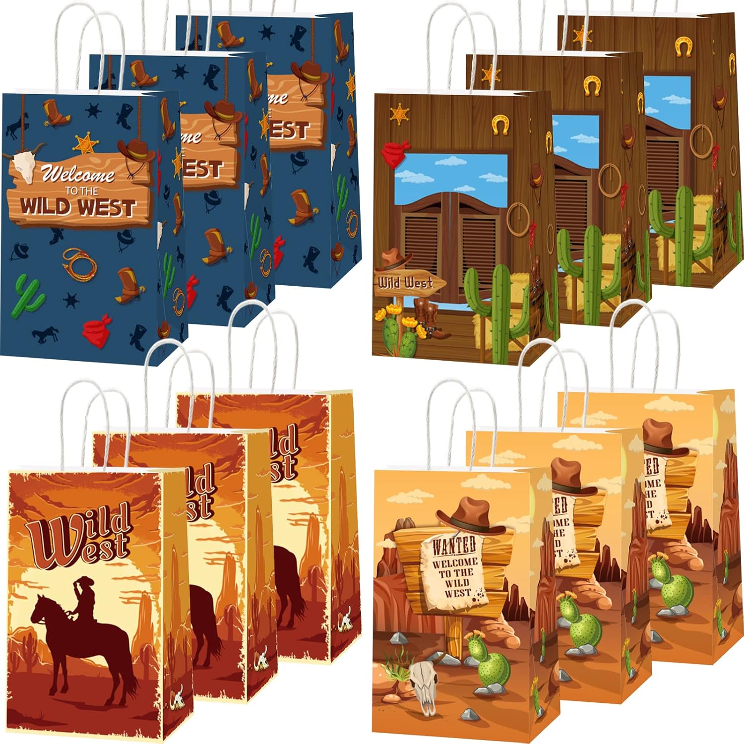 ZOIIWA 12 Pack Cowboy Gift Bags for Birthday Party Supplies