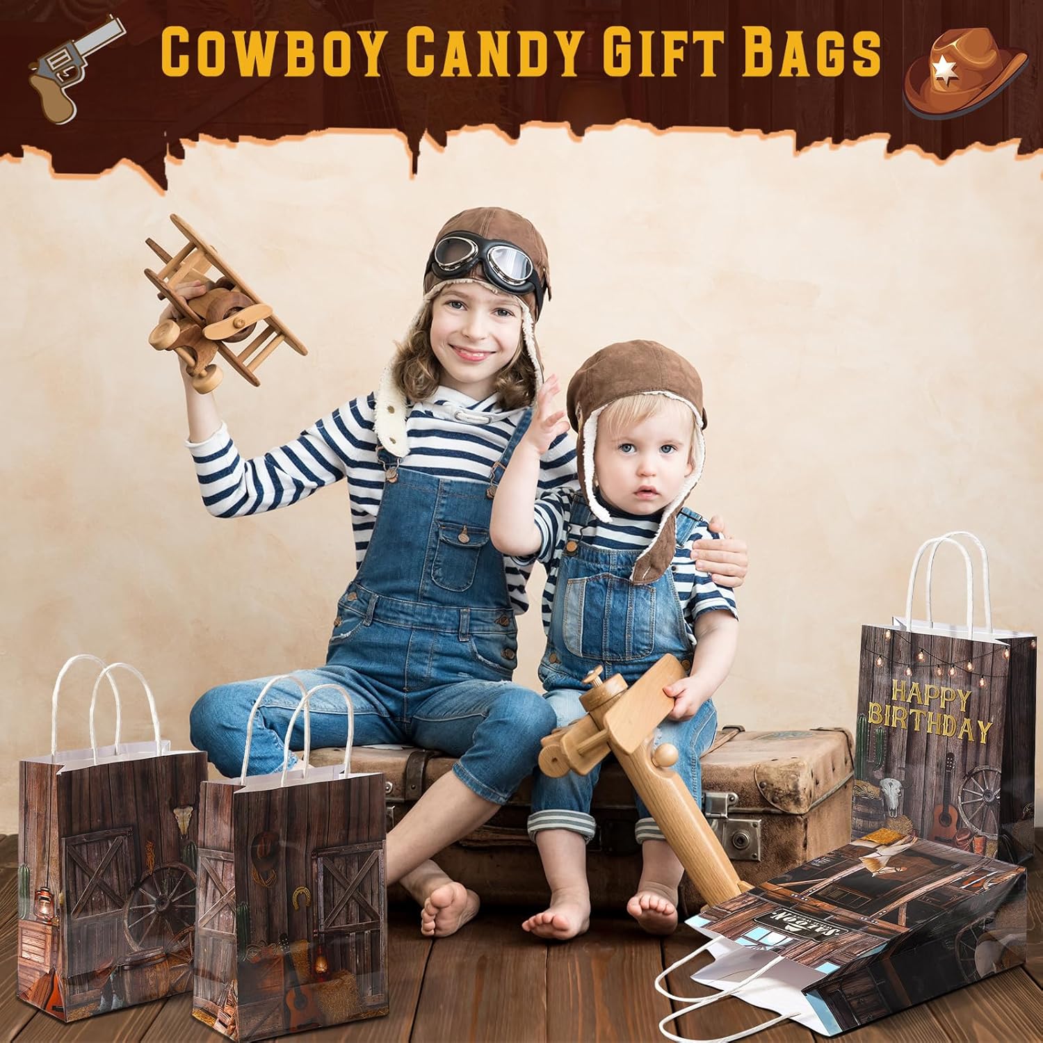 Pasimy 36 Pcs Western Theme Gift Bags with Handle