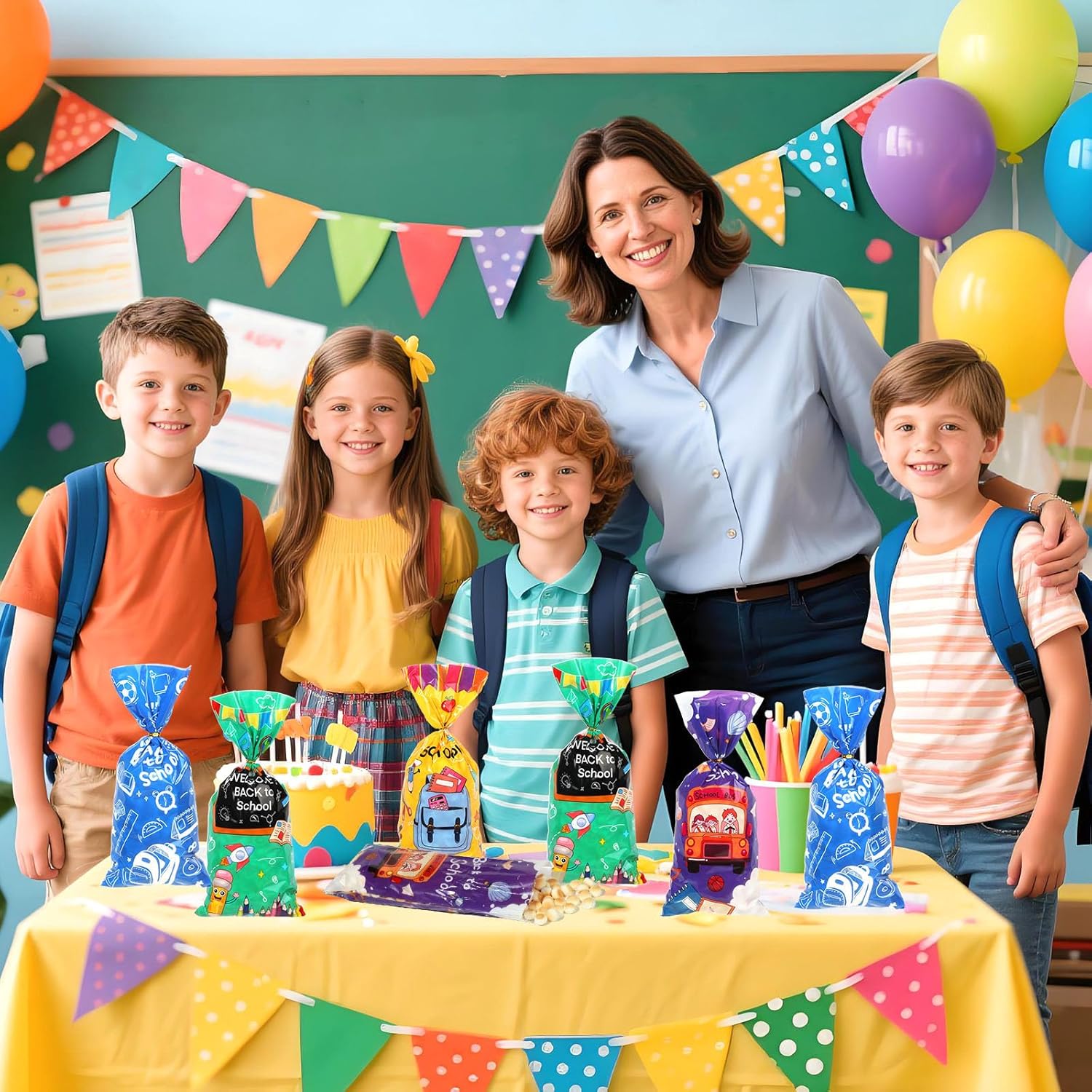 100 Pieces Back to School Cellophane Bags with Twist Ties