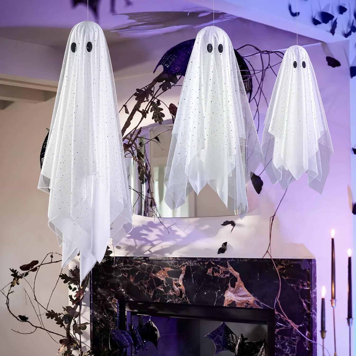 AYGXU Halloween Decorations 3pcs Hanging Ghost with Light