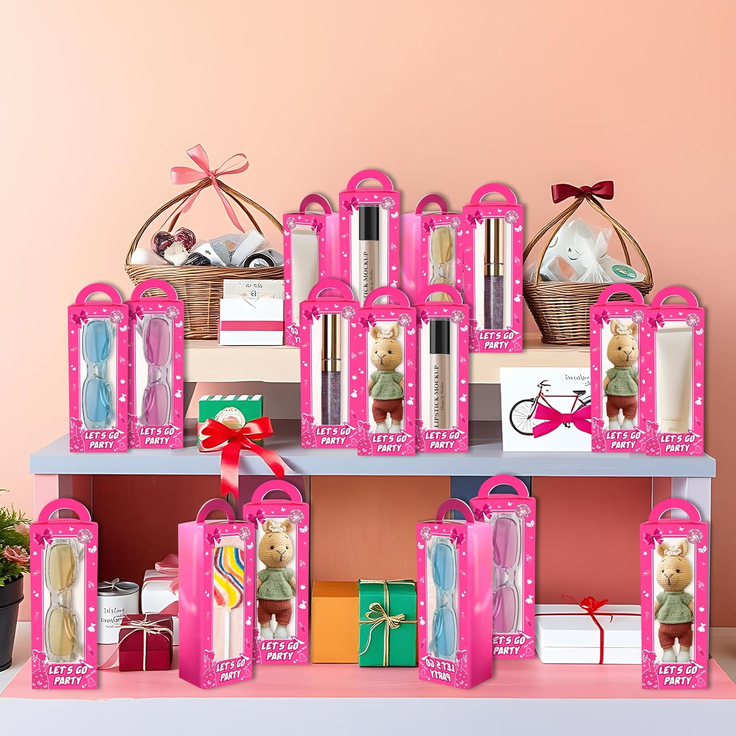 20 Pack Hot Pink Party Favor Boxes with Handles