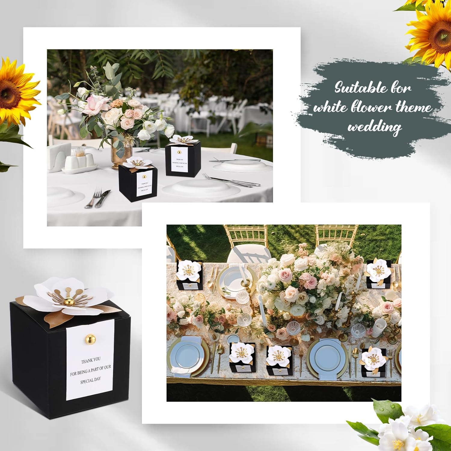 Affrolling 50 Pcs Black Wedding Favor Boxes with Thank You Card