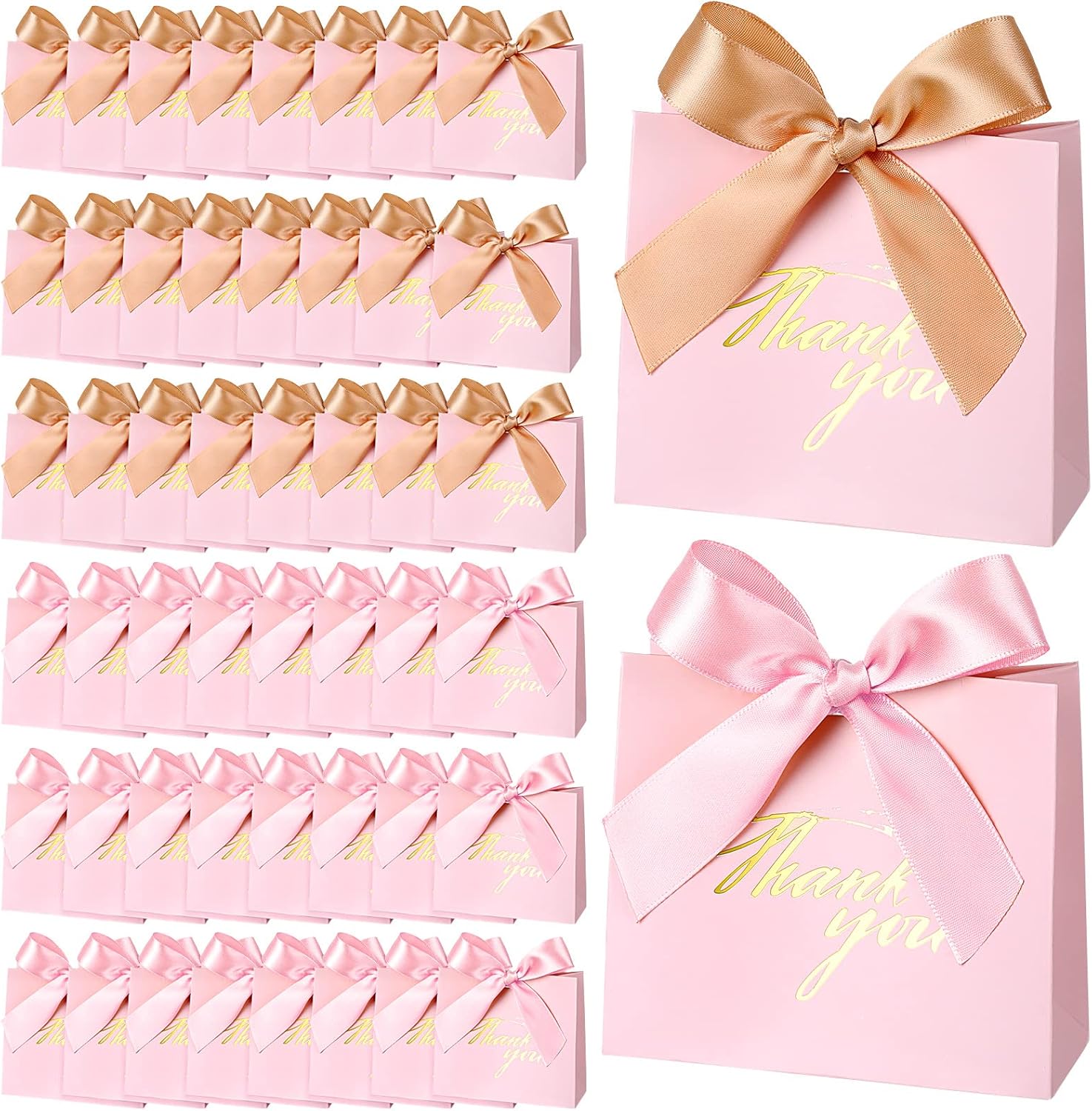 Yahenda 50 Pcs Pink Candy Gift Bags with Bow Ribbon