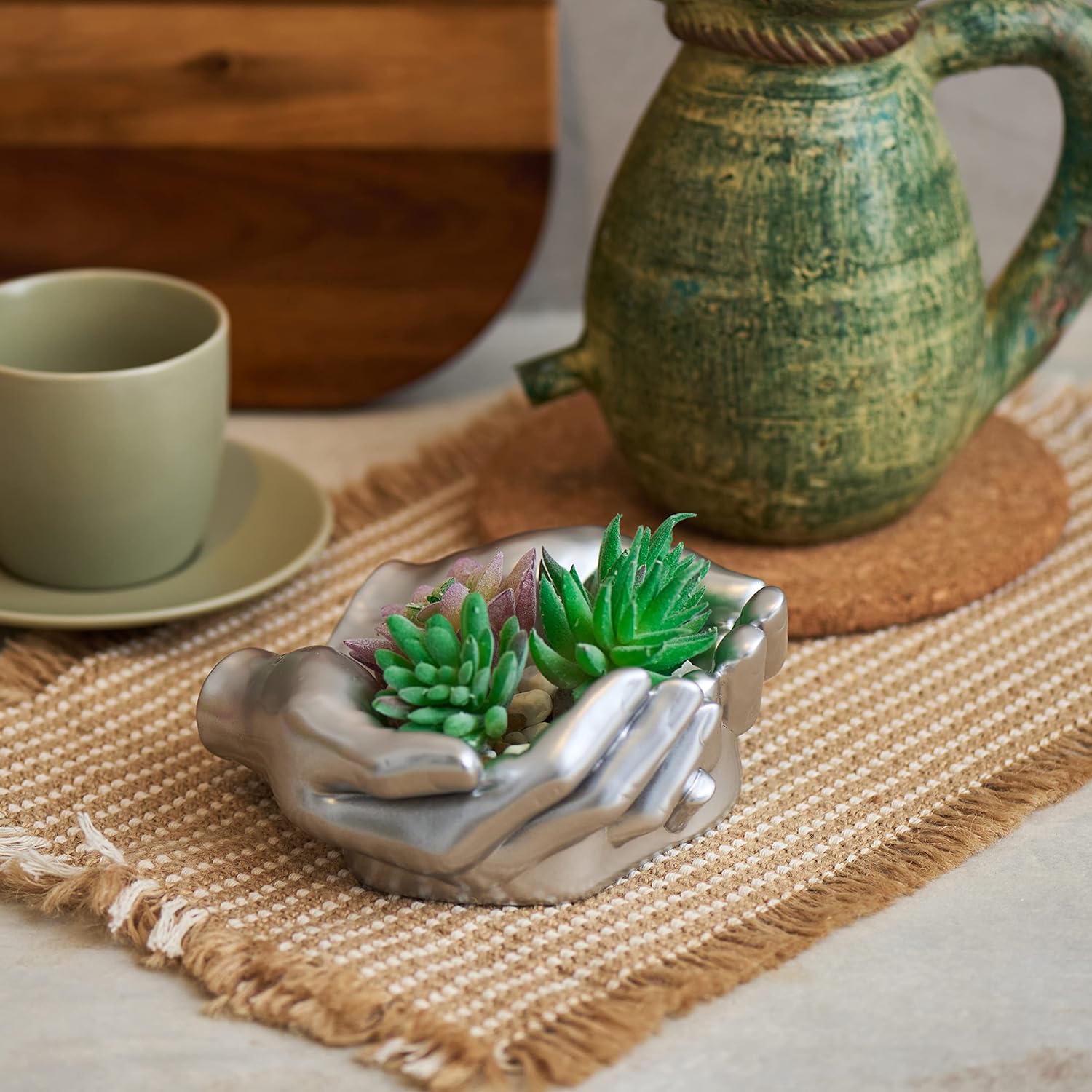 Hand Shaped Succulent Planter Pot - Silver