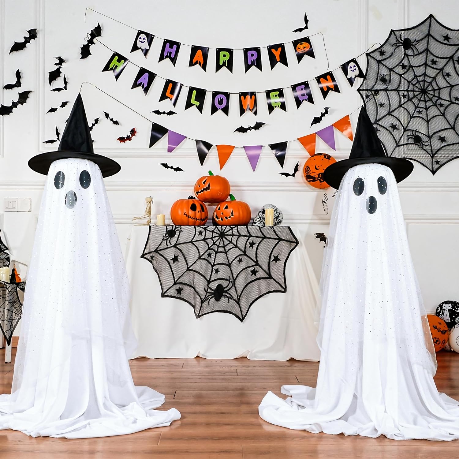 2Packs Halloween Ghost Decorations with Remote Control String Lights