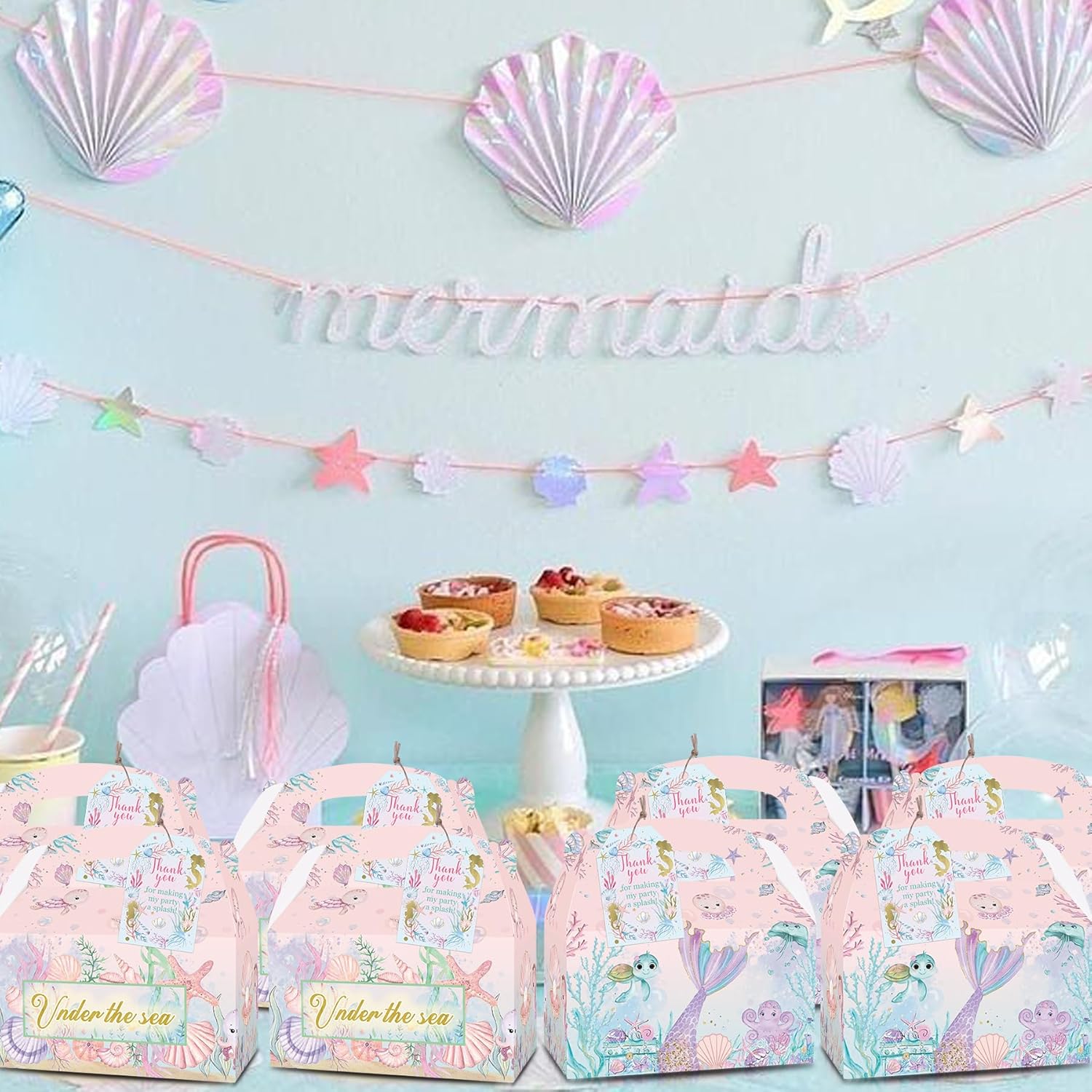 Karaqy Pink Under The Sea Party Favor Boxes 12 Pcs