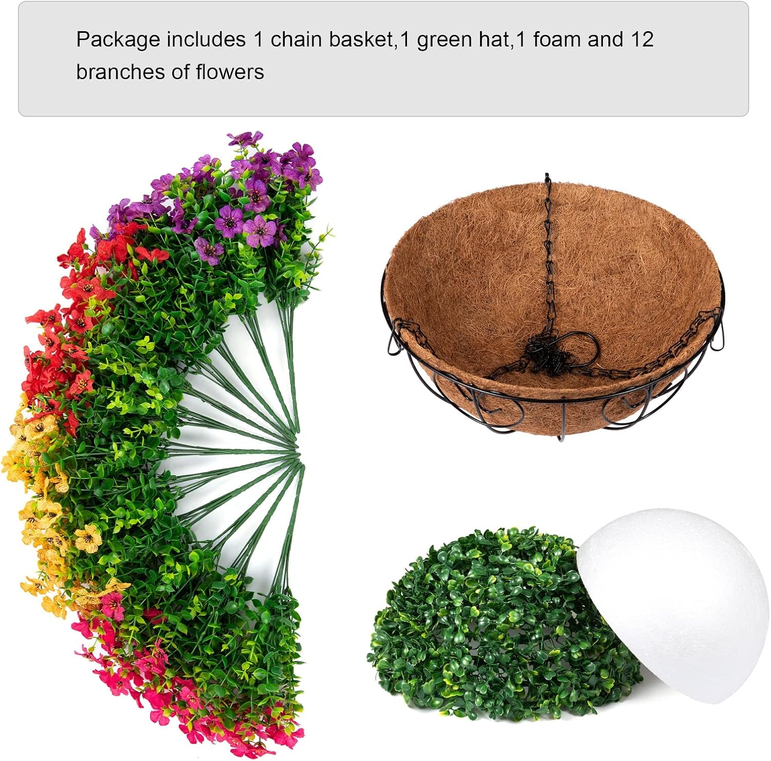HyeFlora Hanging Flower Basket with Artificial Bougainvillea