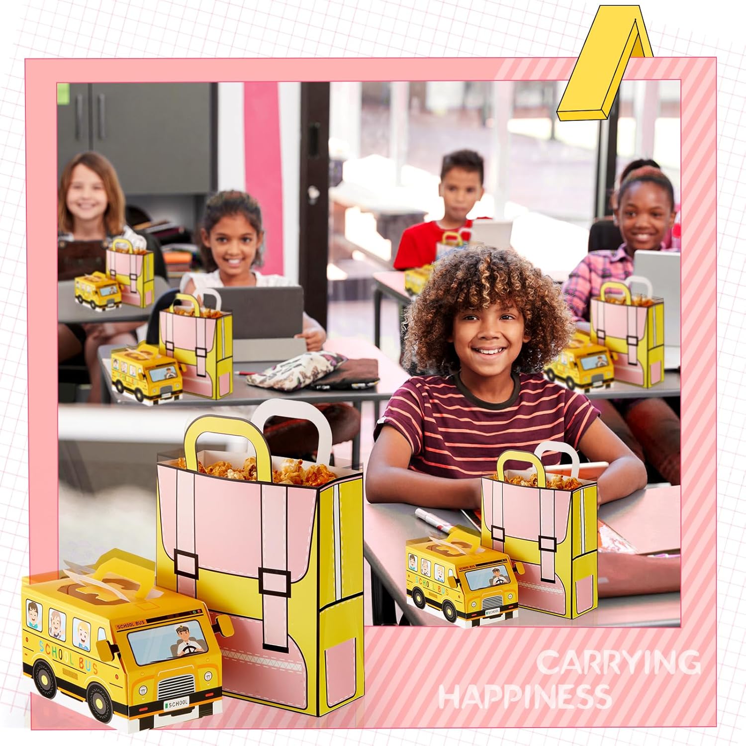 Weysat 36 Pcs School Bus Goodie Box and Backpack Bags Set
