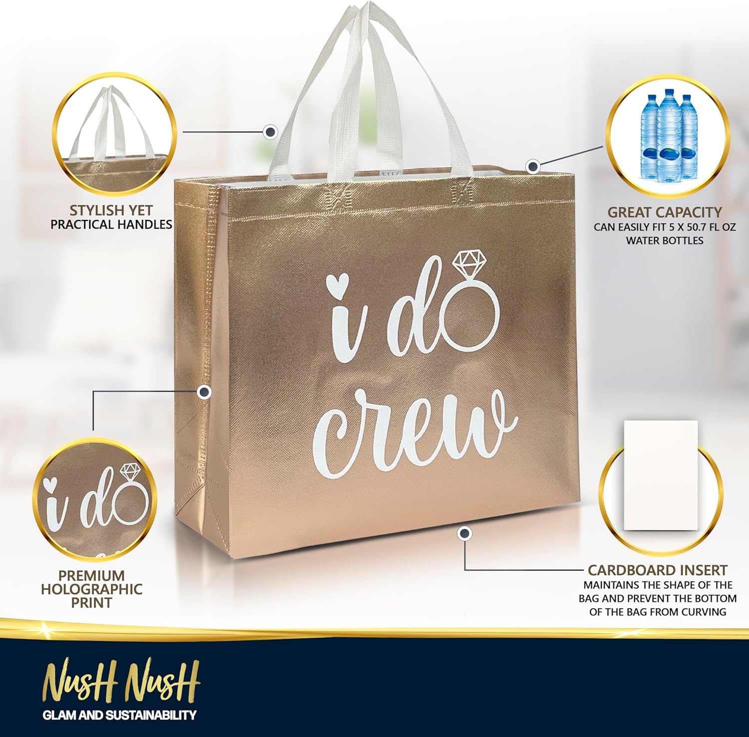 Nush Nush 12 Piece Reusable Rose Gold Gift Bag Set