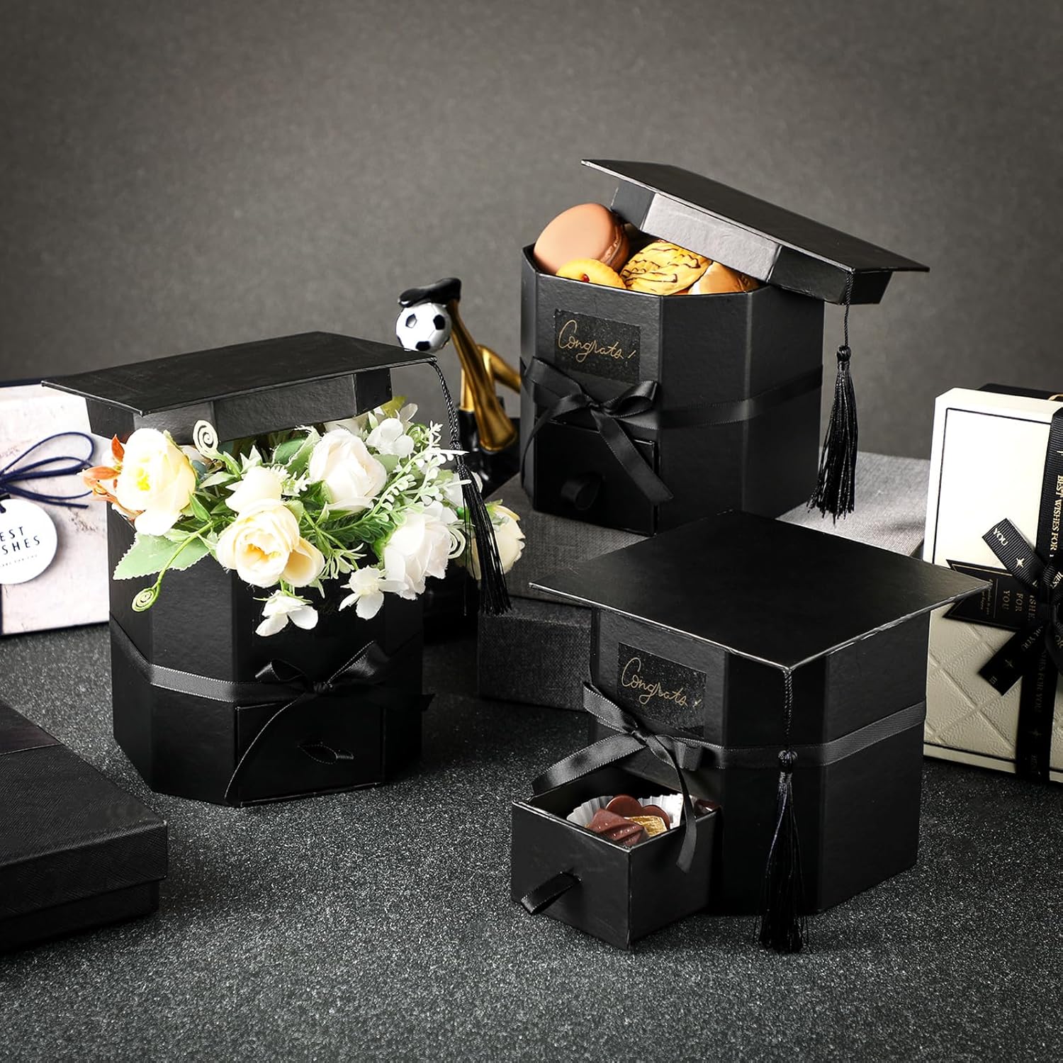 Chunful 3 Pcs Graduation Cap Gift Boxes with Drawer