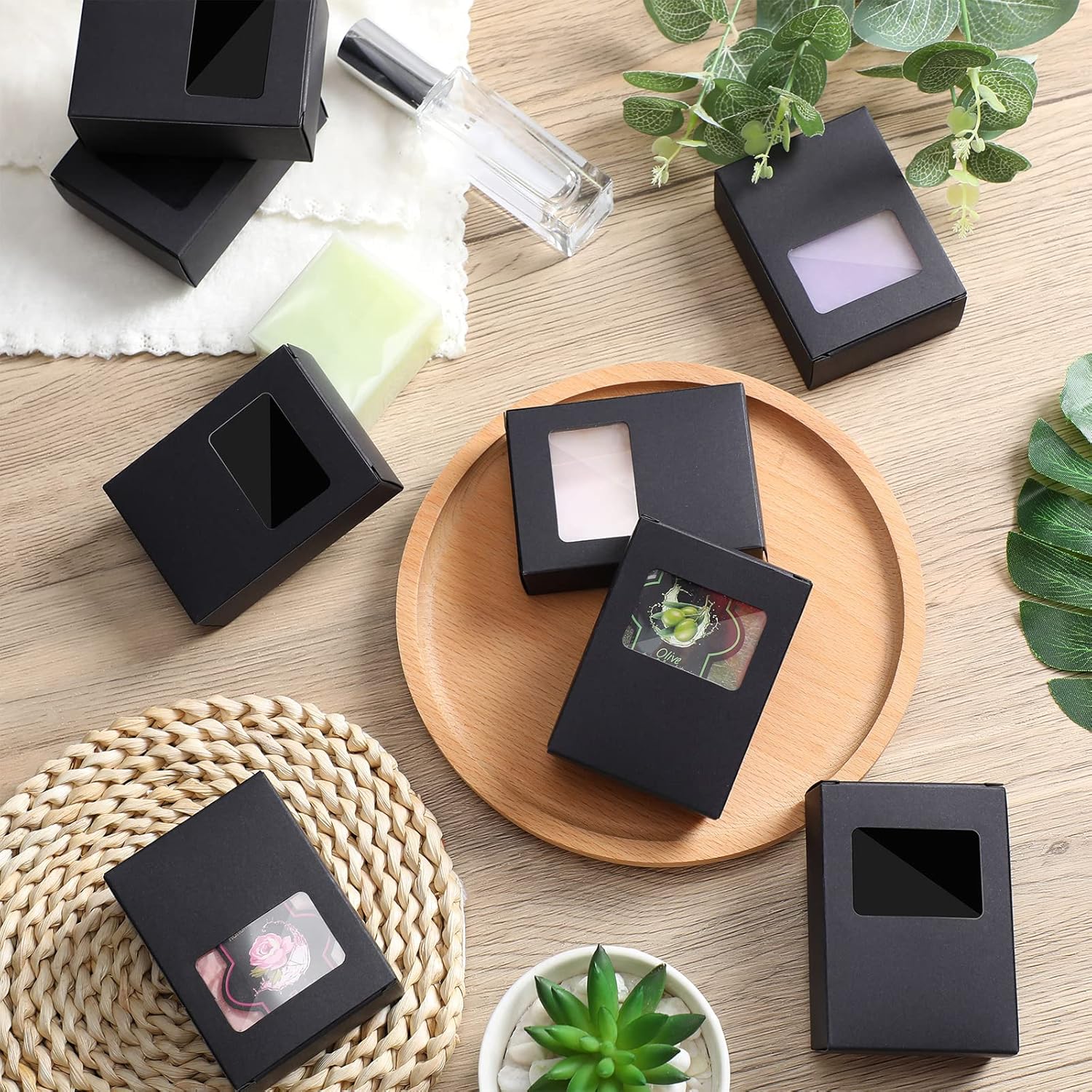 Spakon 30 Pcs Mini Kraft Soap Boxes with Window