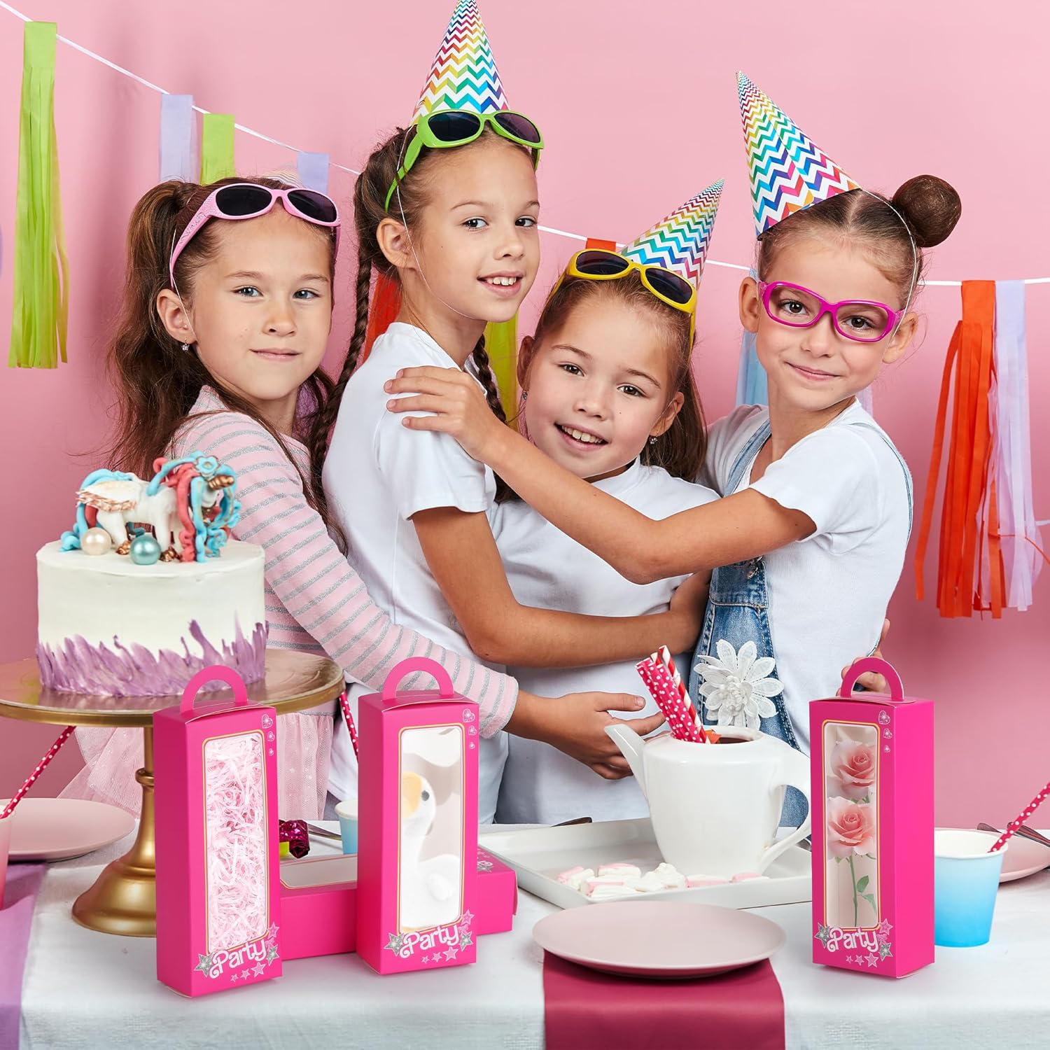 14PCS Pink Girls Party Favor Boxes with Stars and Dolls