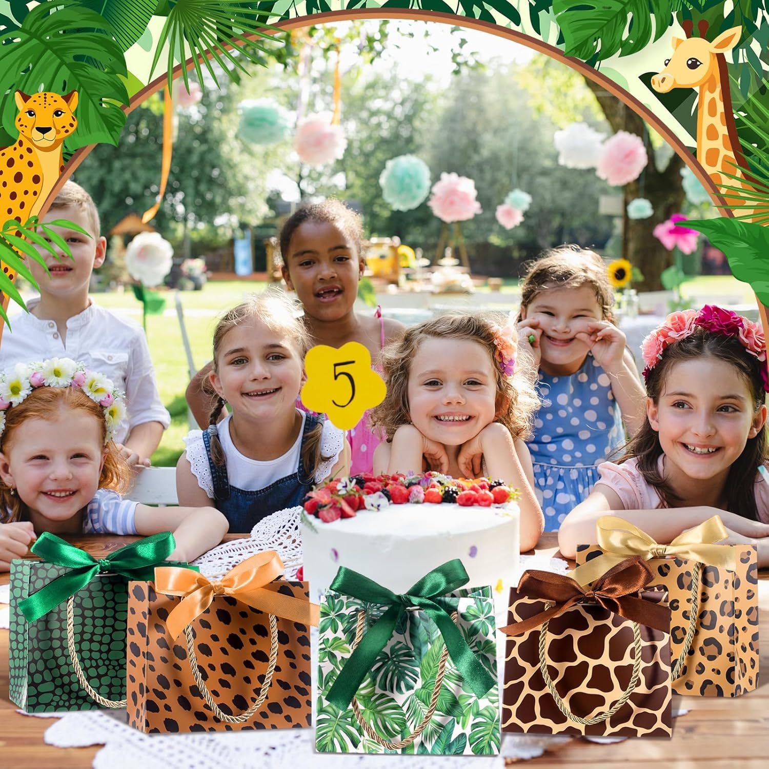 Eersida 18 Pcs Safari Animal Print Gift Bags with Handles