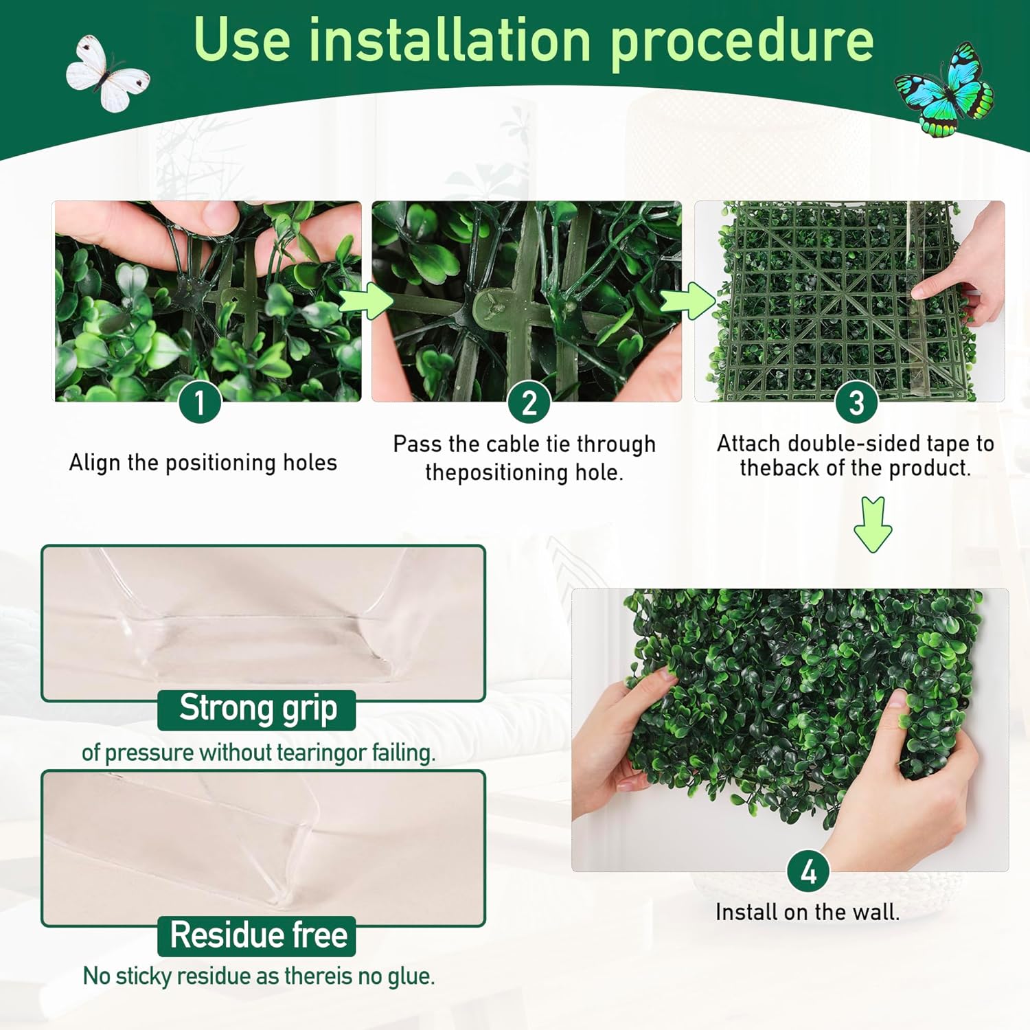 SunnySmile 12-Piece Artificial Grass Wall Panels with Double Sided Tape