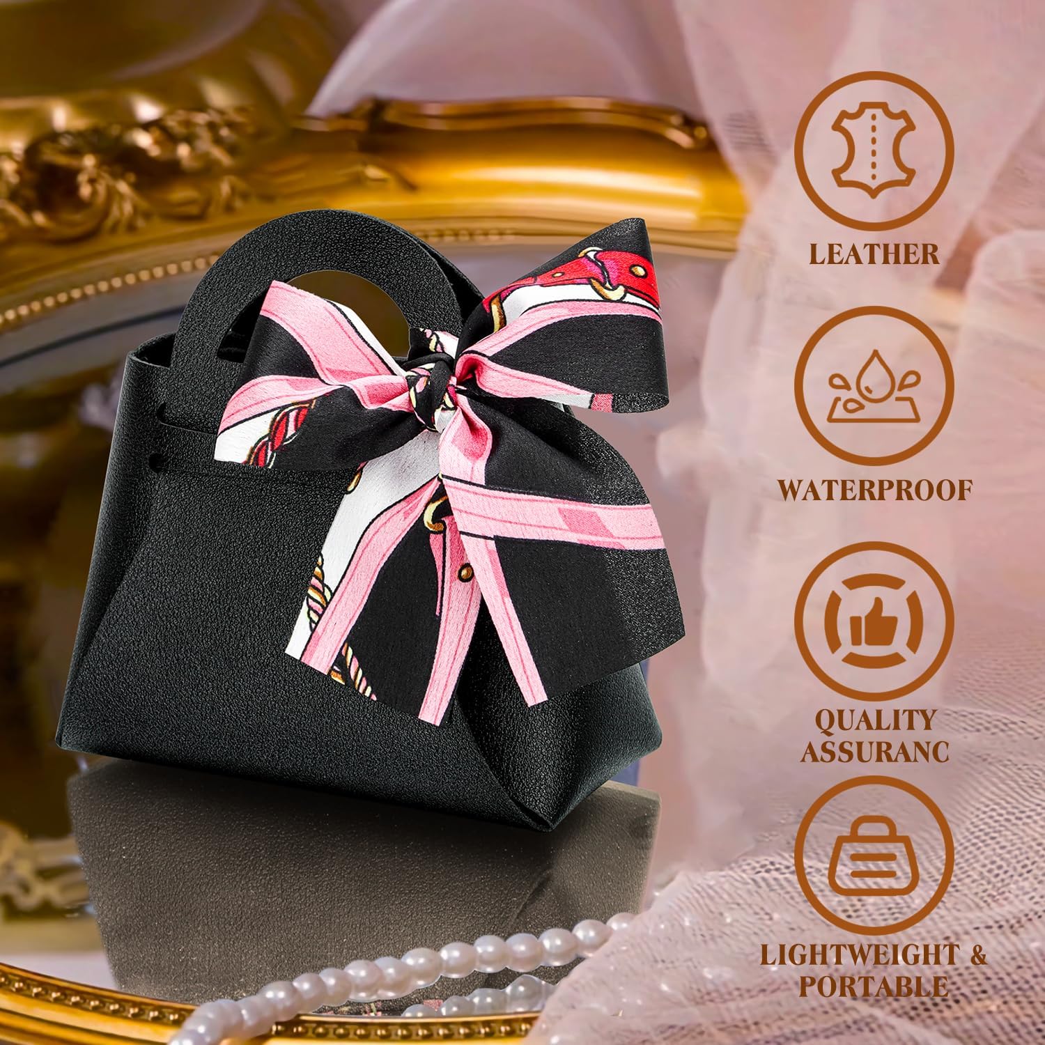 KAZIPA 12 Pack Faux Leather Gift Bags with Handle
