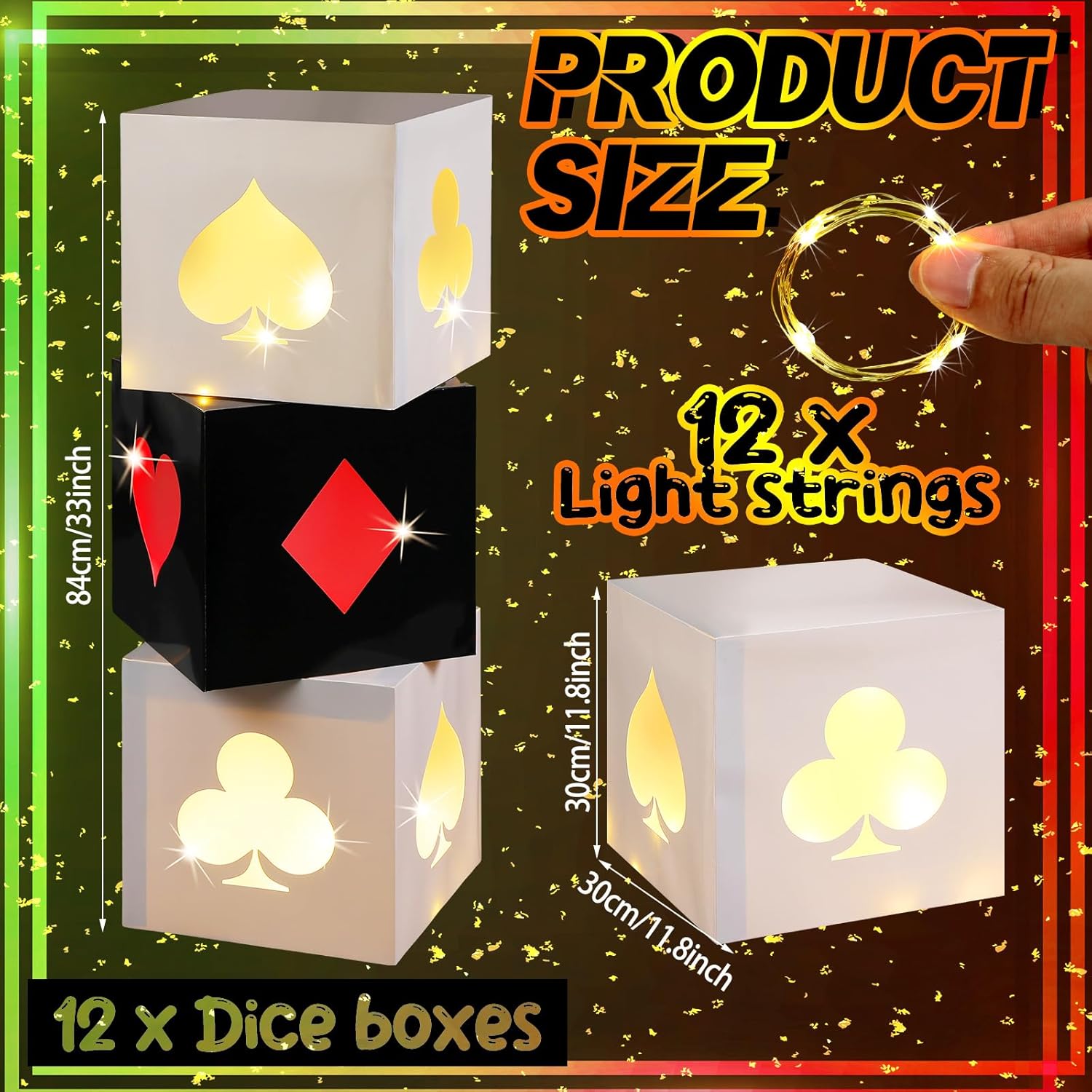12 Piece Casino Favor Boxes with String Lights