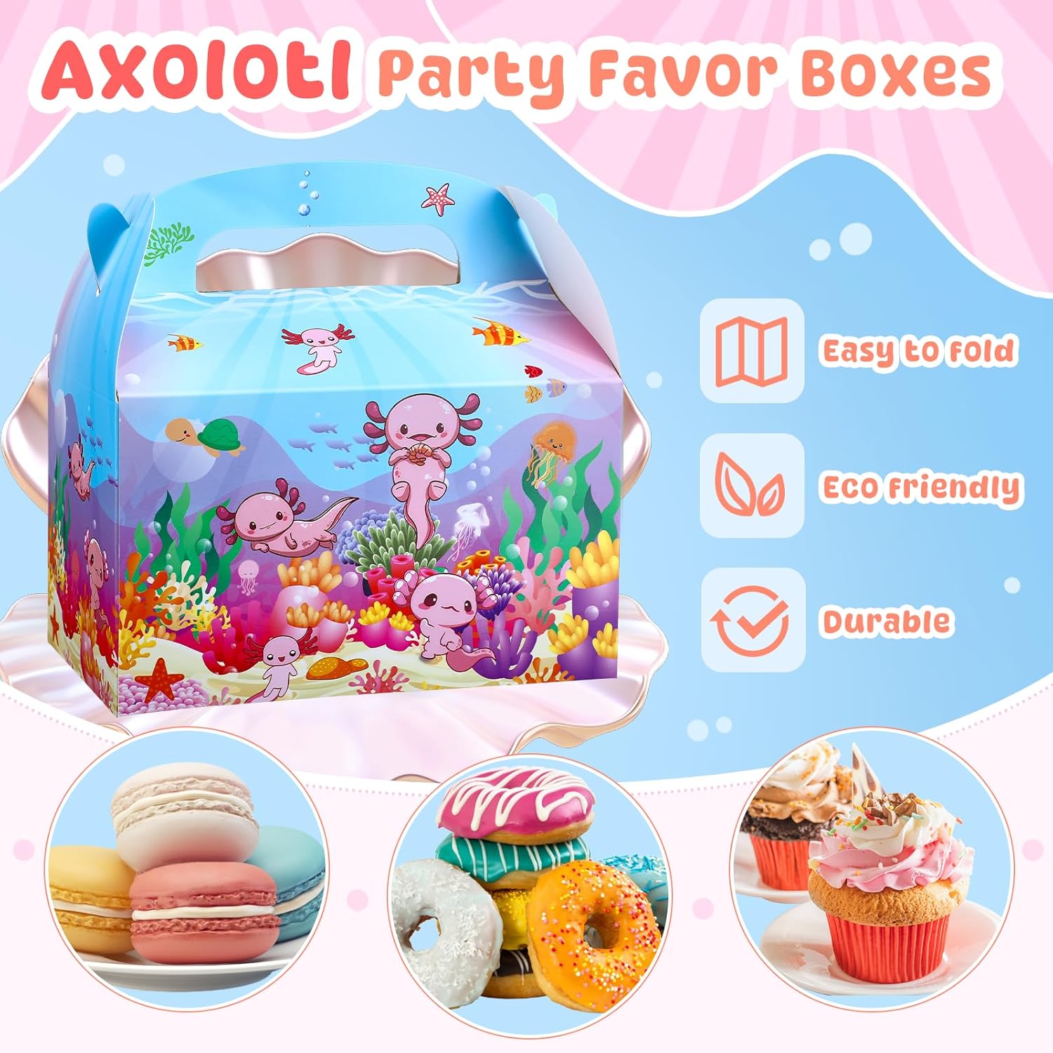 Neptniopllab 24 Piece Axolotl Favor Boxes