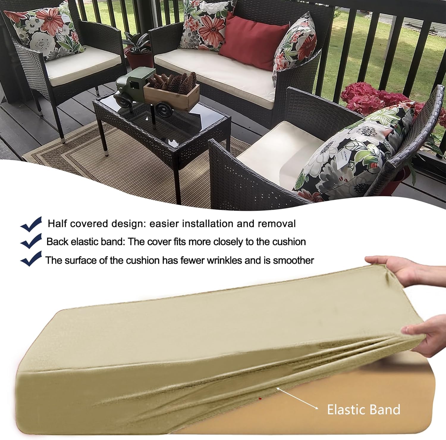 Sqodok 3 Pack Waterproof Cushion Covers for Wicker Rattan Furniture