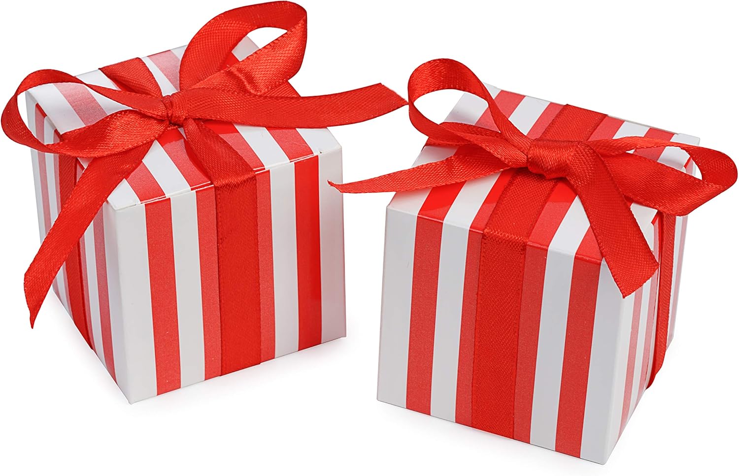 AWELL Small Red Stripes Gift Candy Box with Red Ribbon Pack of 50