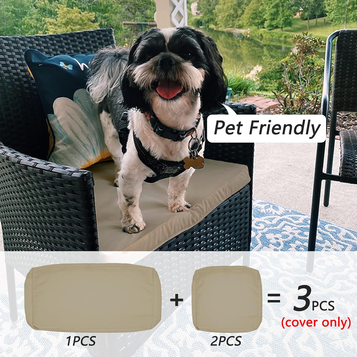 Sqodok 3 Pack Waterproof Cushion Covers for Wicker Rattan Furniture