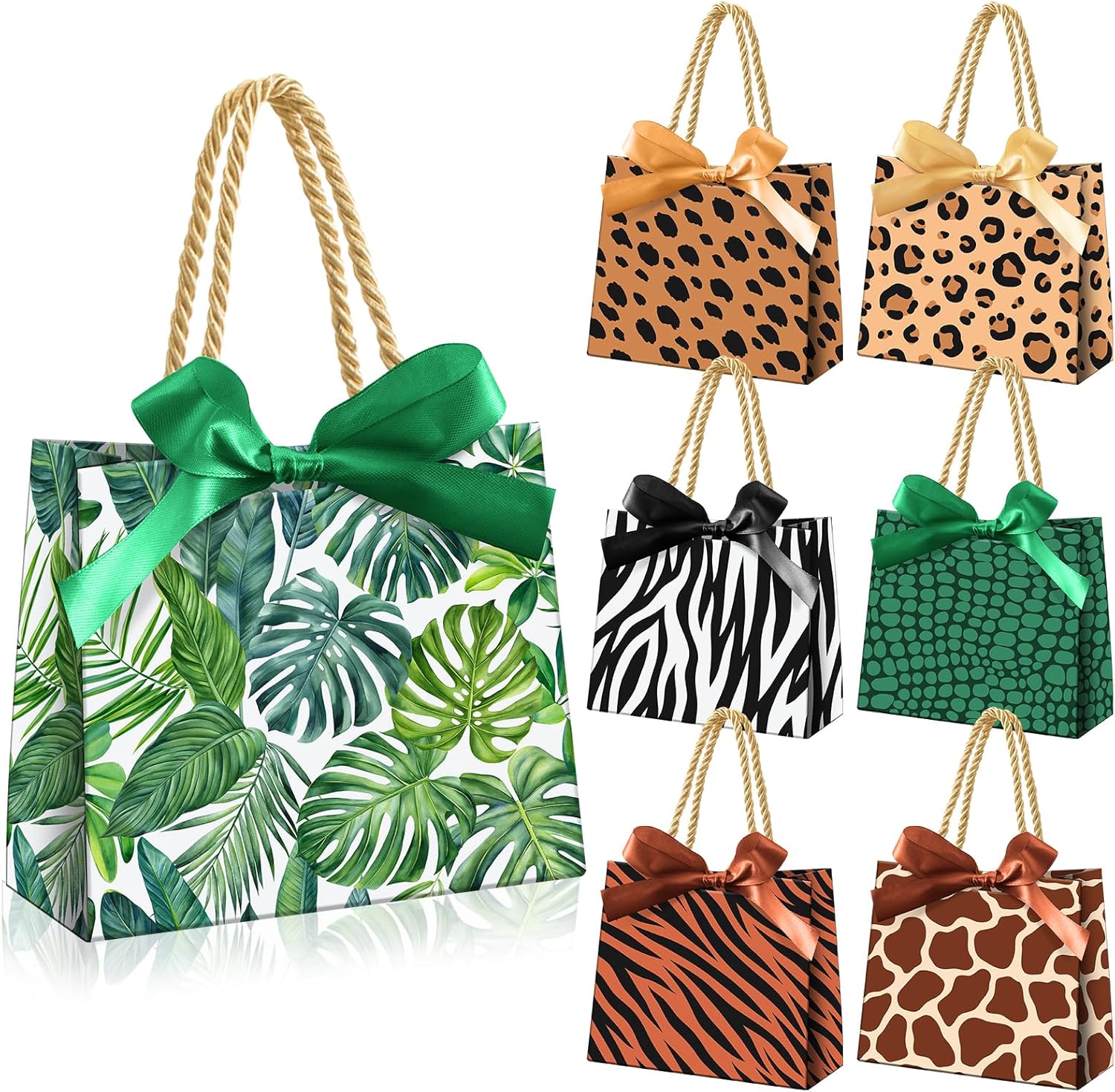 Eersida Safari Animal Print Gift Bags with Handles 36 Piece Set