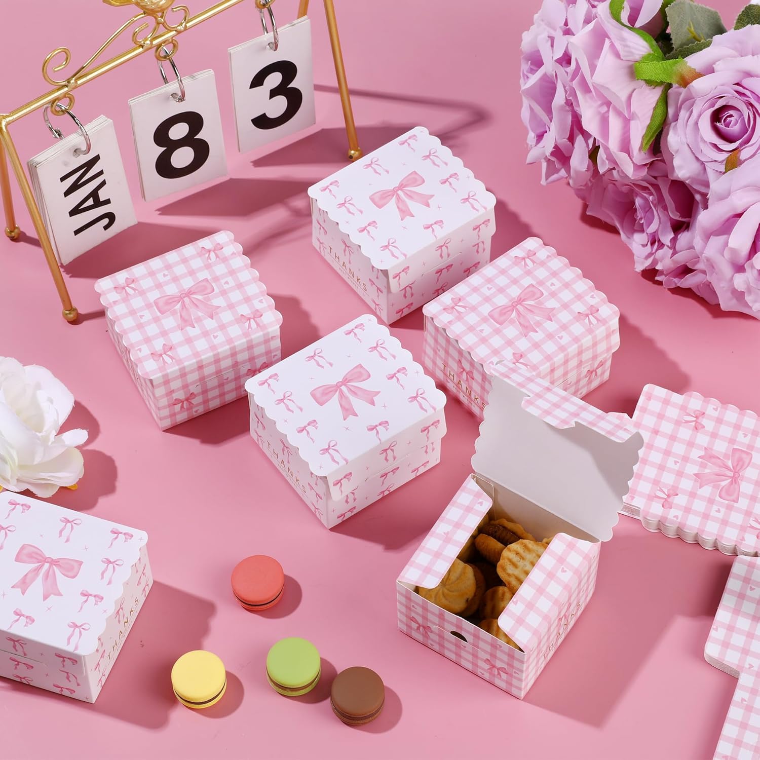 Glavatrix 50pcs Mini Pink Bow Candy Gift Boxes