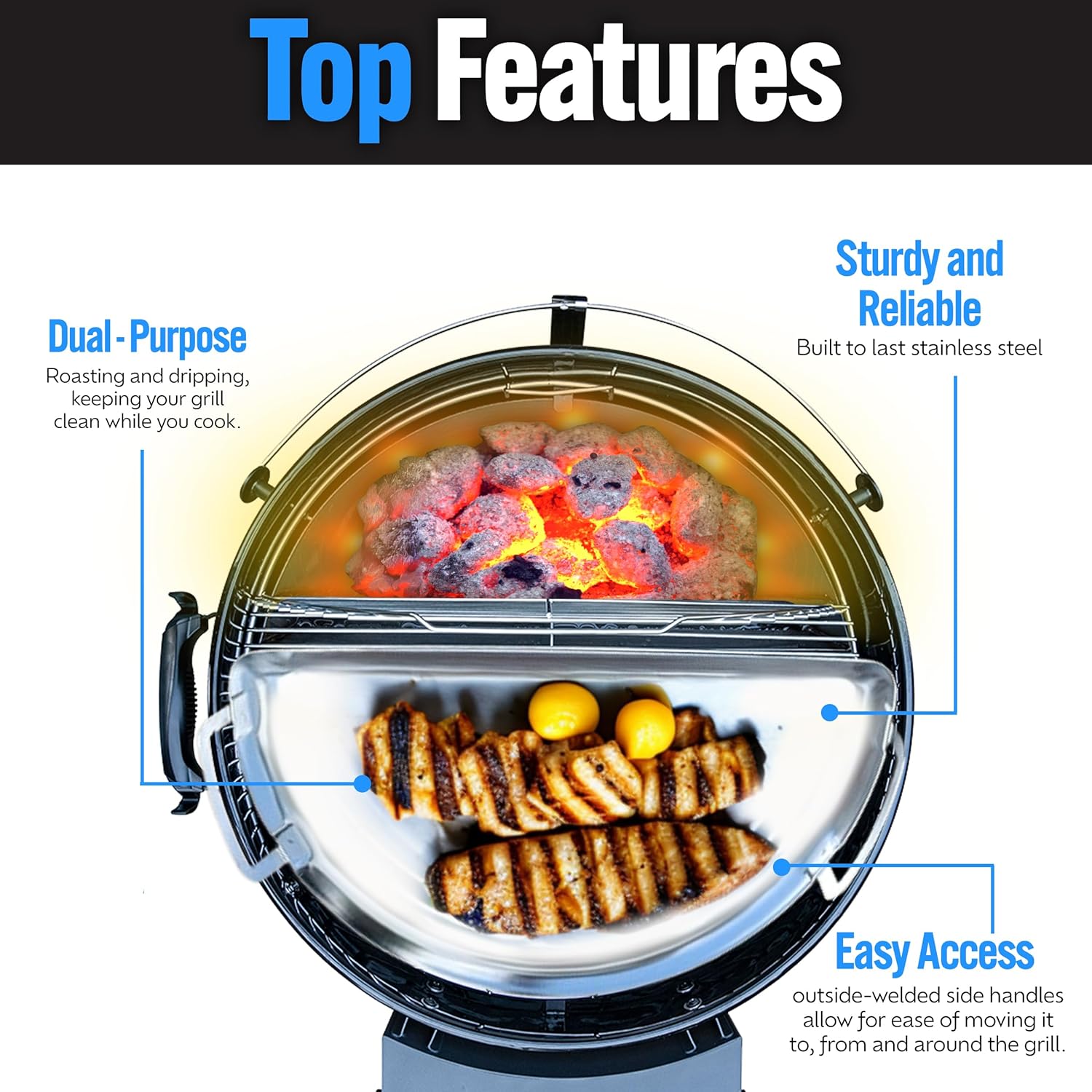 SnS Grills Drip N Griddle Pan 3-in-1 Kettle Grill Accessory
