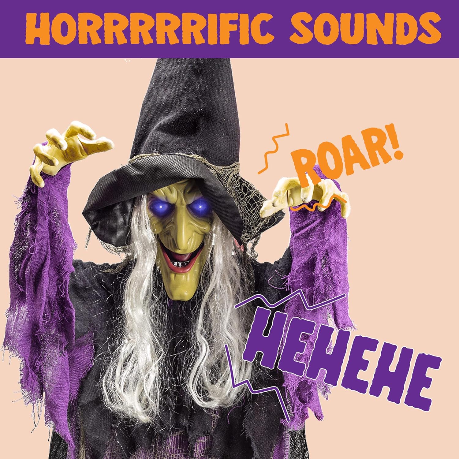 JOYIN 72 Inch Halloween Witch Decor Light Up Sound Activated