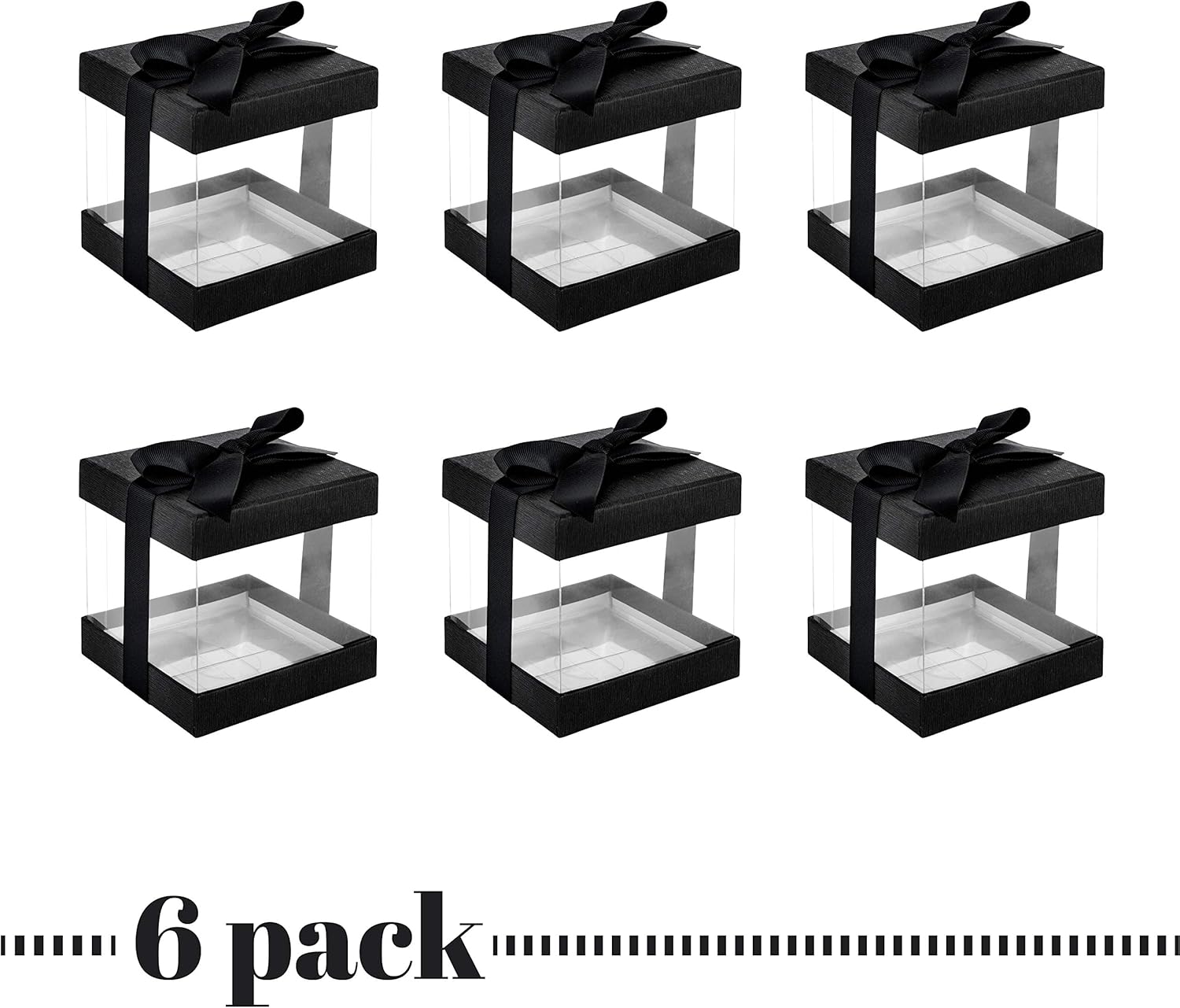 Hammont Clear Gift Box 6-Pack with Base Lid and Ribbon