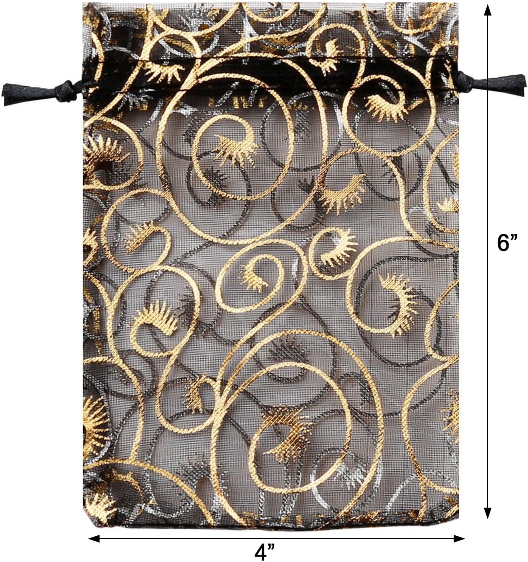 Stratalife 50PCS Black and Gold Organza Gift Bags