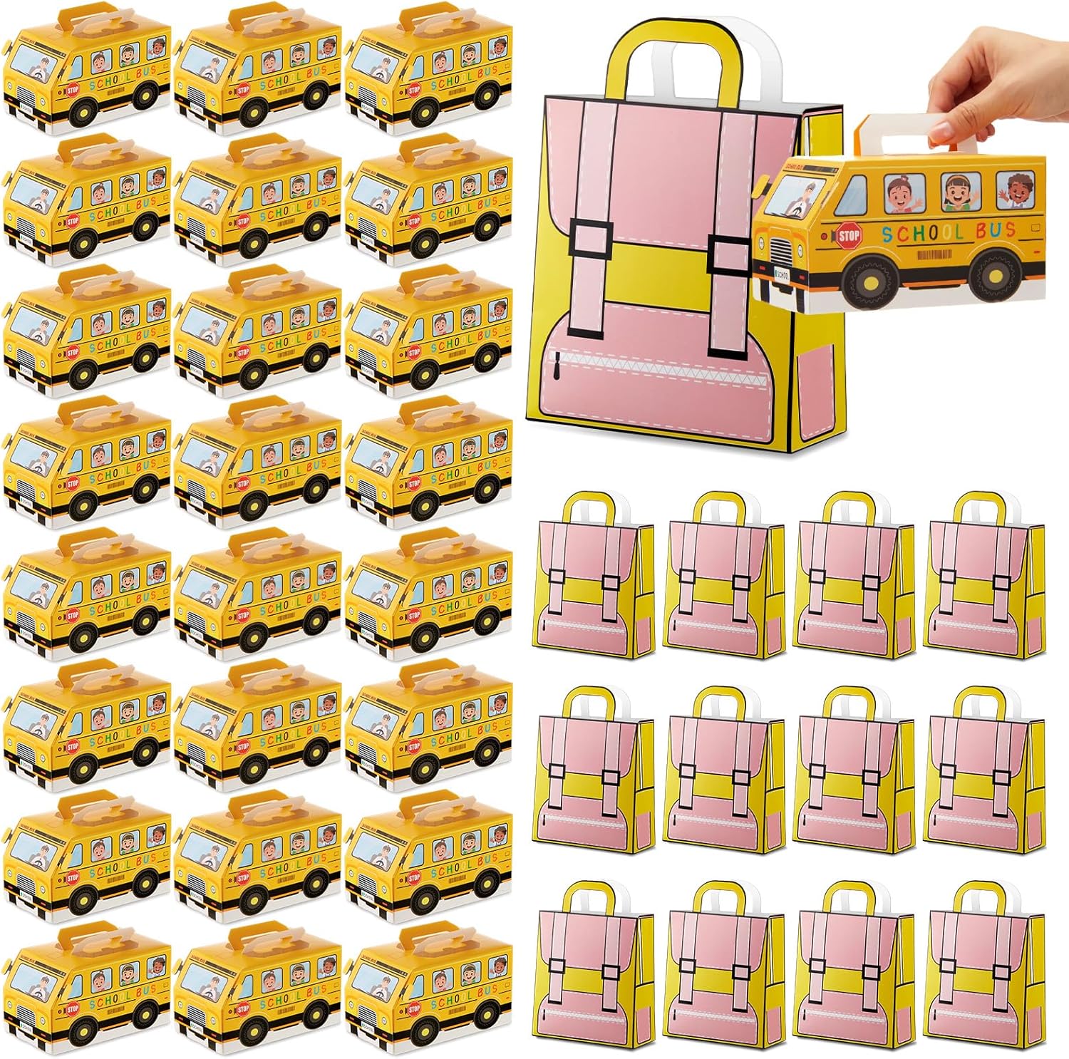 Weysat 36 Pcs School Bus Goodie Box and Backpack Bags Set