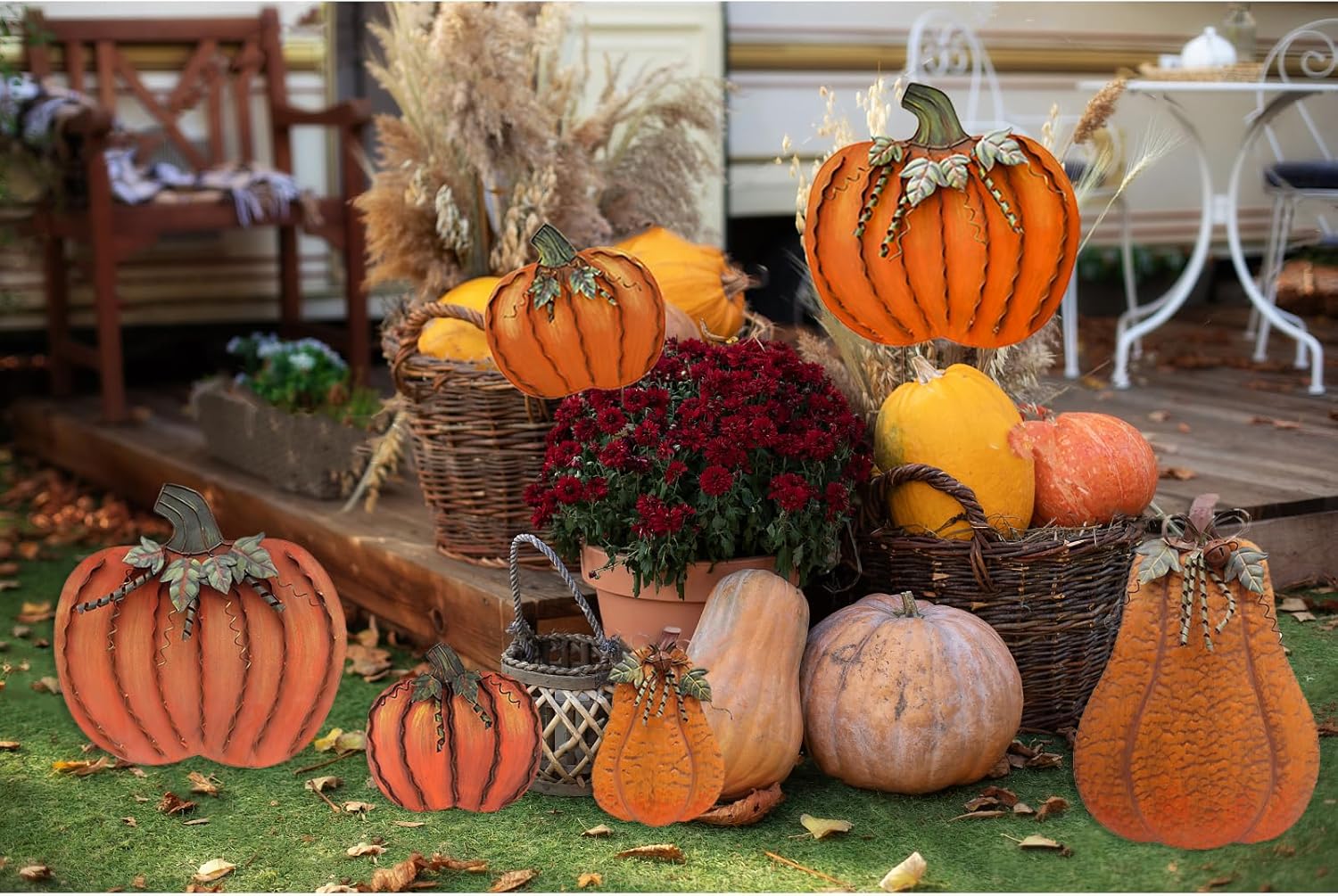 Metal Pumpkin Garden Stake - Autumn Decor Yard Sign