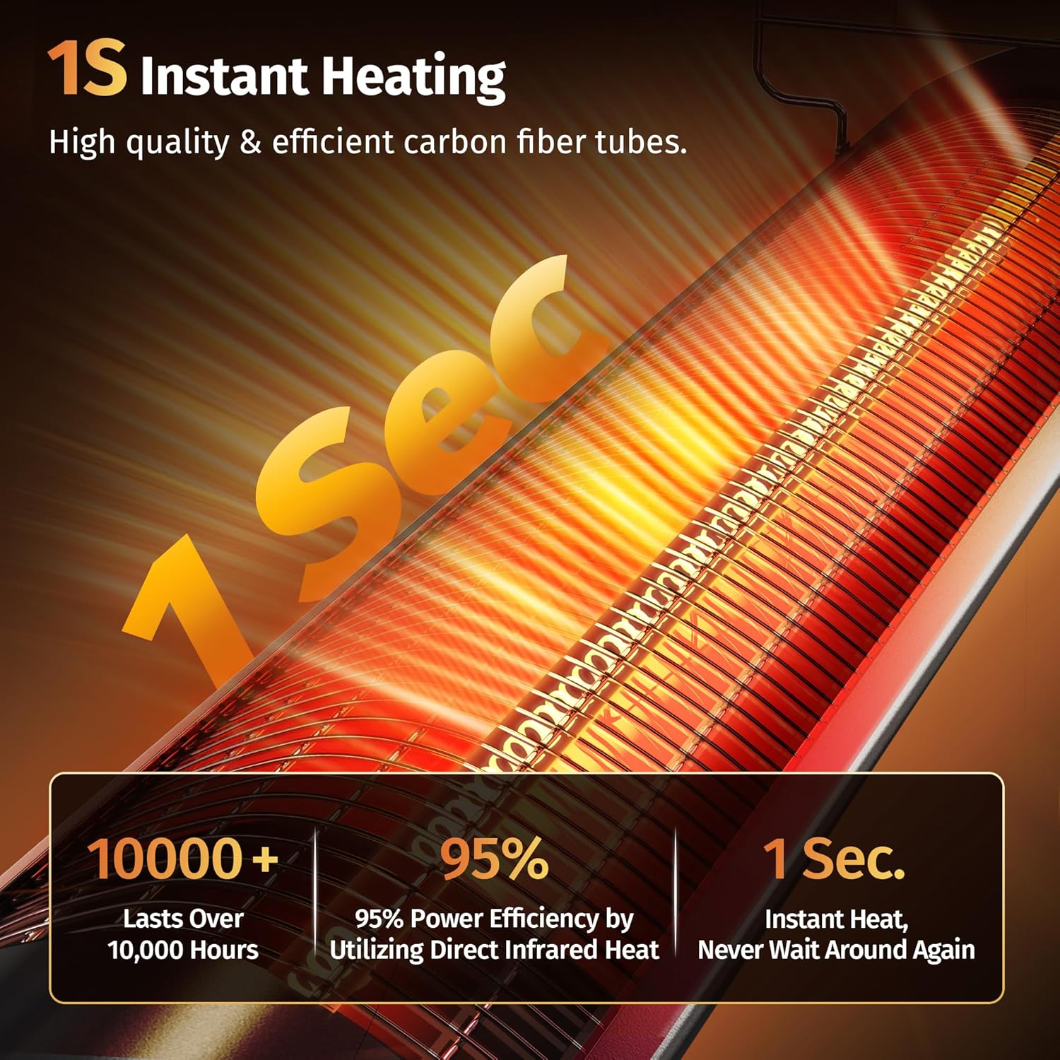 EAST OAK 1500W Infrared Patio Heater with 3 Heat Levels and IP55 Waterproof