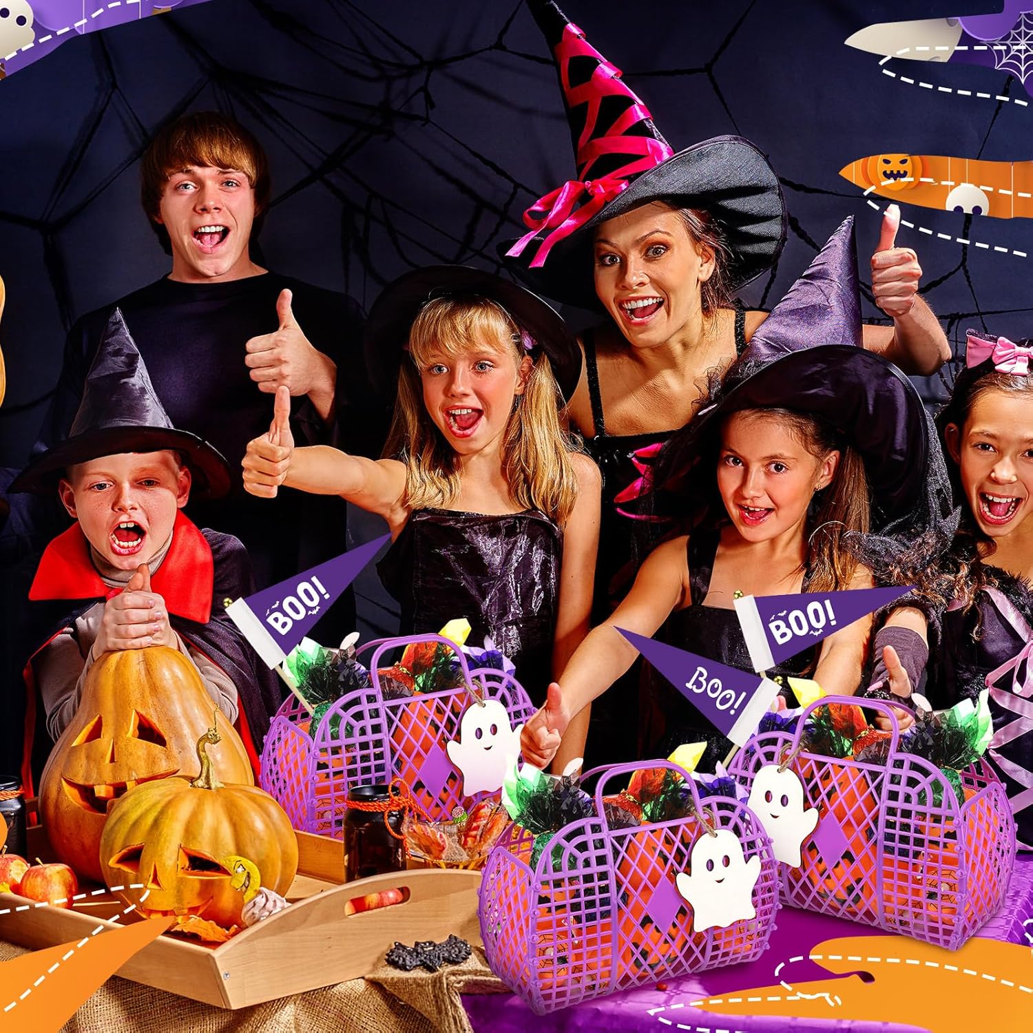 Gerrii 6 Pcs Halloween Boo Basket Treat Bags Party Favor