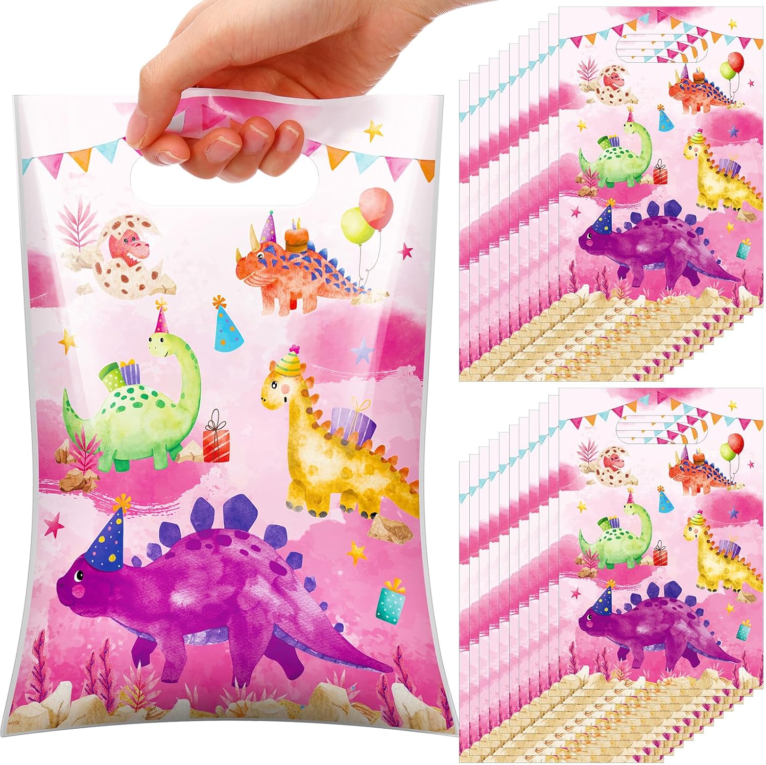 100 Pcs Watercolor Dinosaur Party Favor Bags